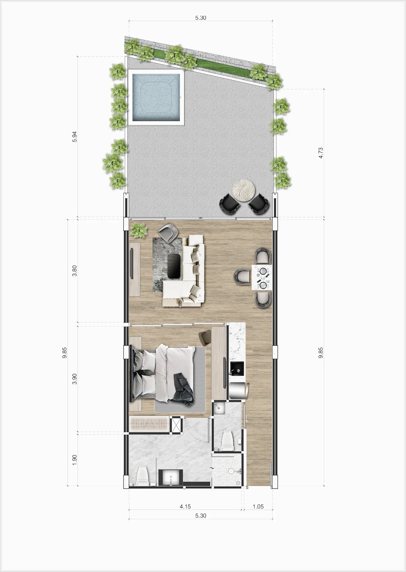1-bedroom condo, 49 sqm