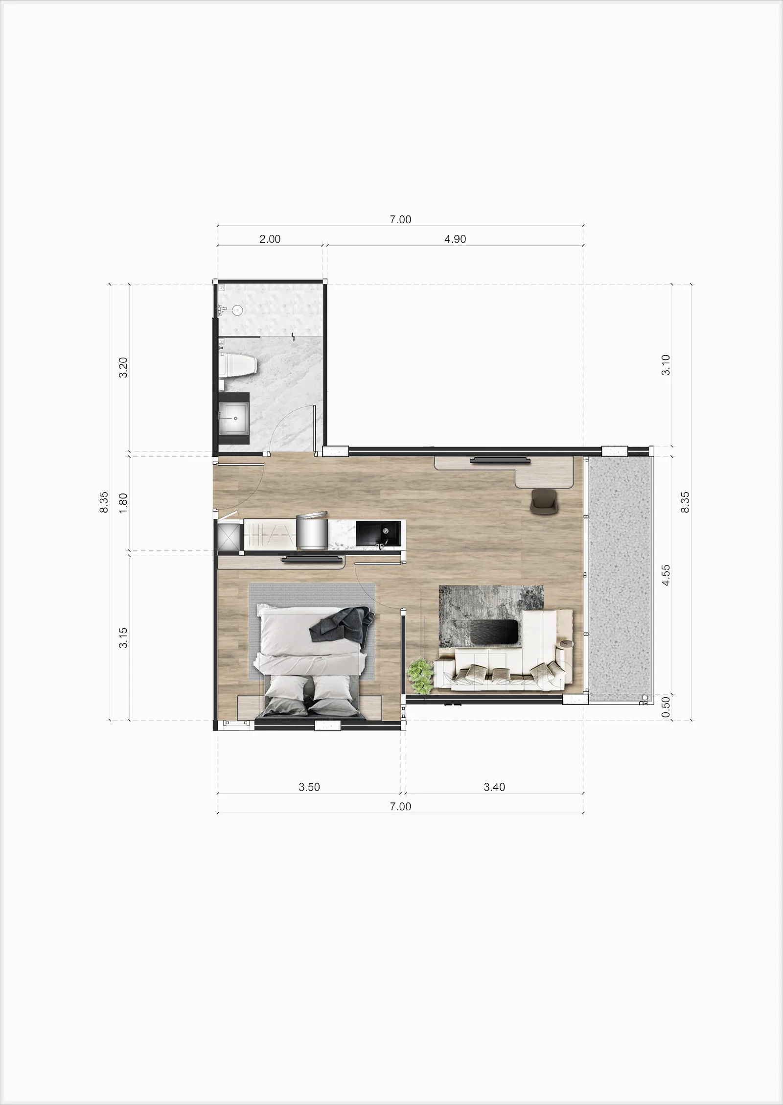 1-bedroom condo, 49 sqm
