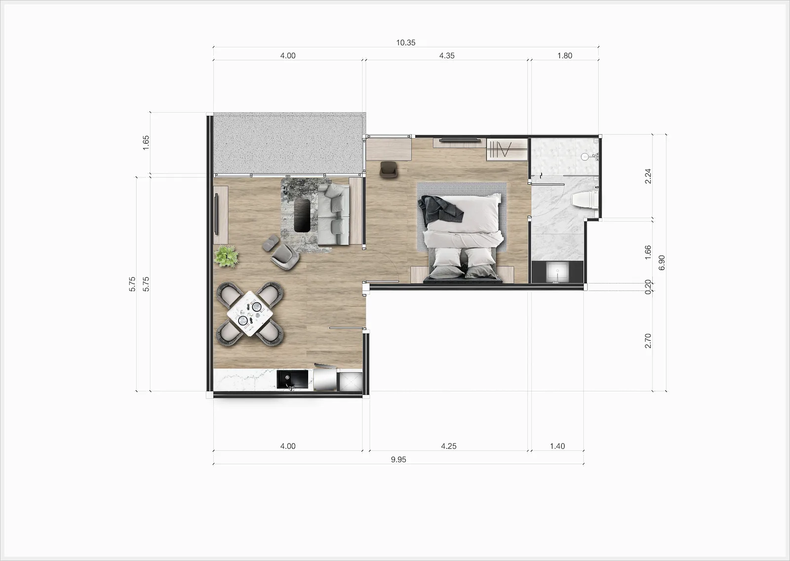1-bedroom condo, 49 sqm