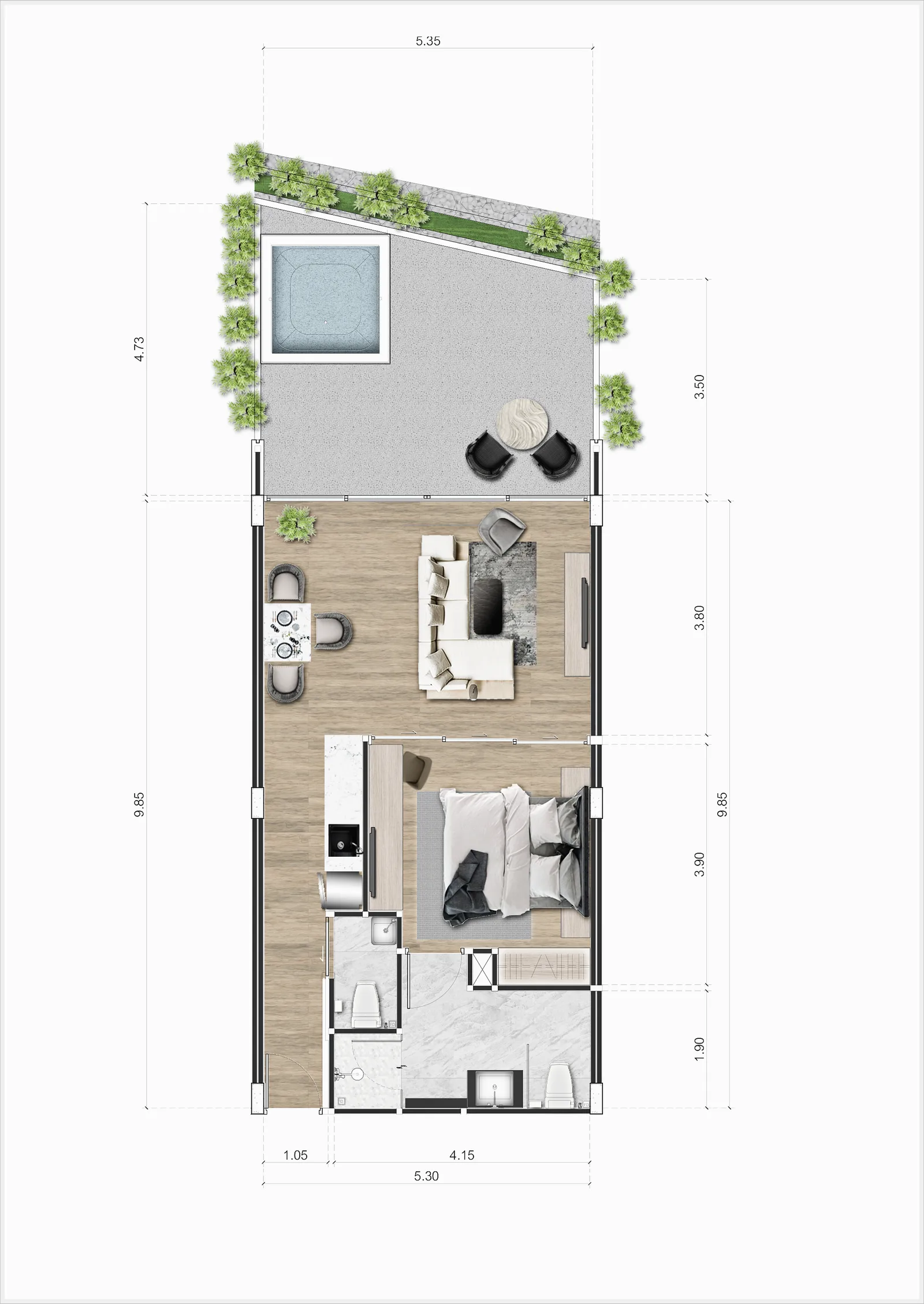 1-bedroom condo, 49 sqm