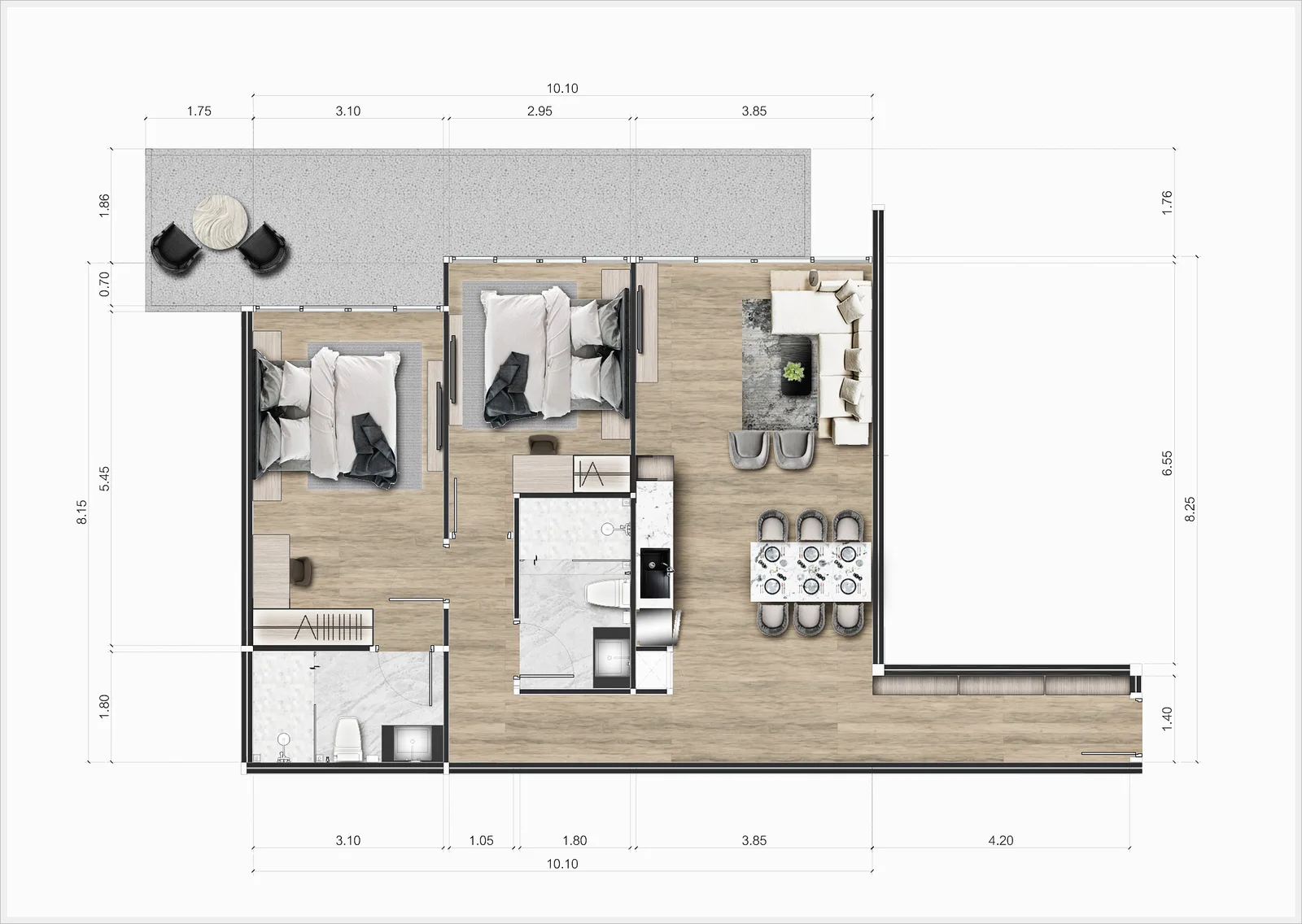 2-bedroom condo, 103 sqm