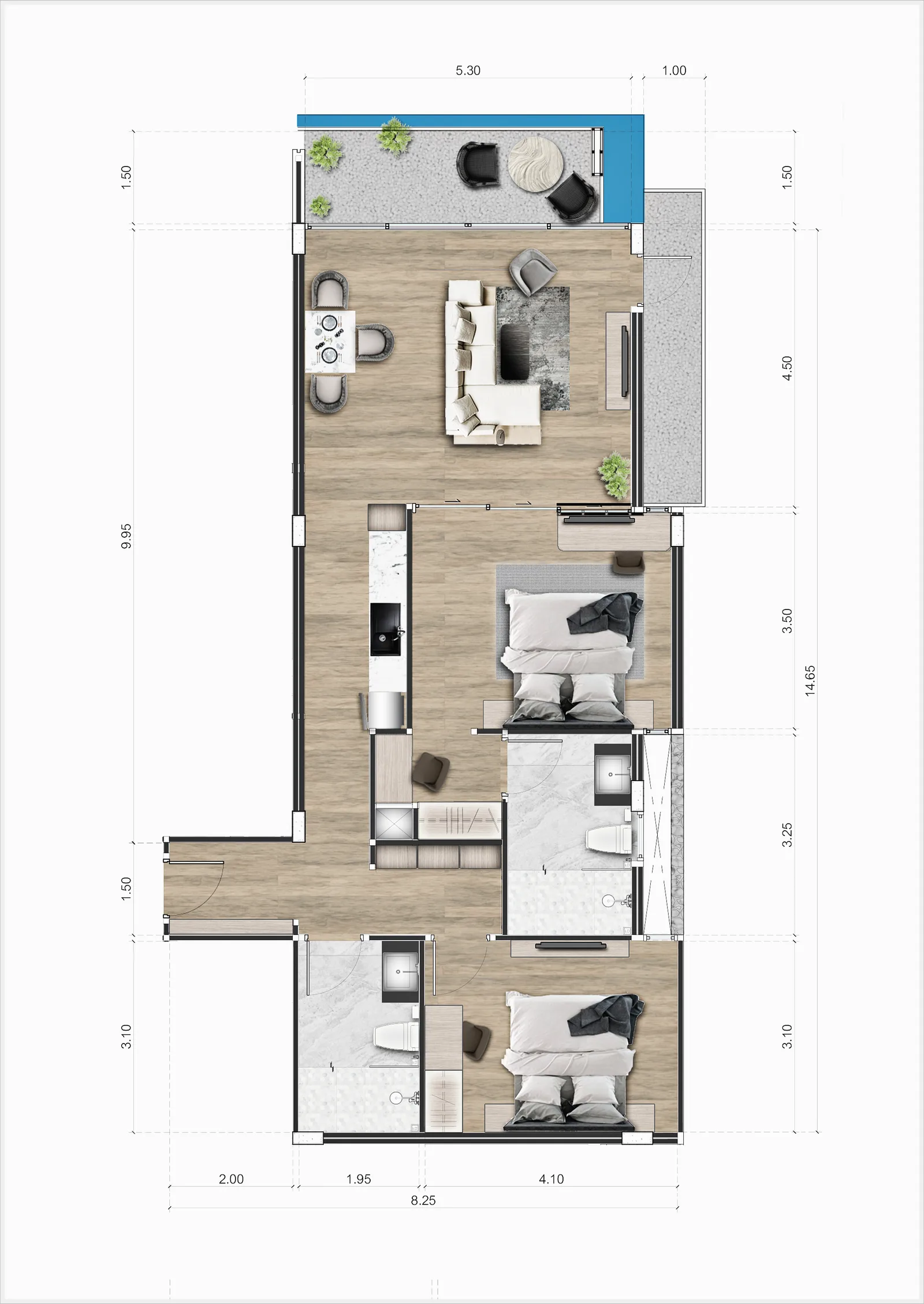 2-bedroom condo, 103 sqm