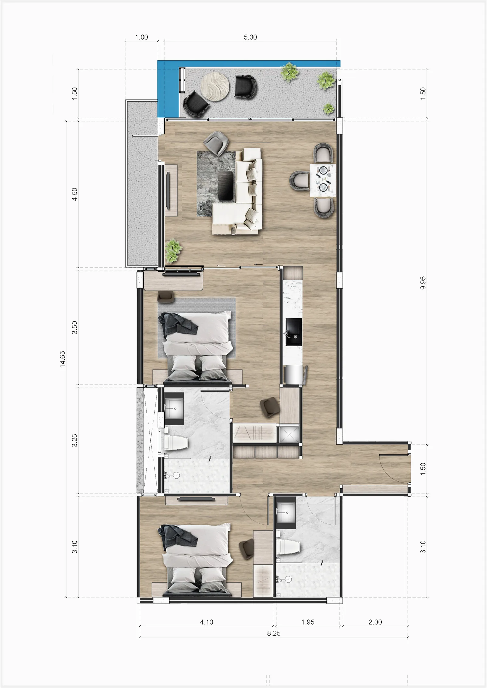 2-bedroom condo, 103 sqm