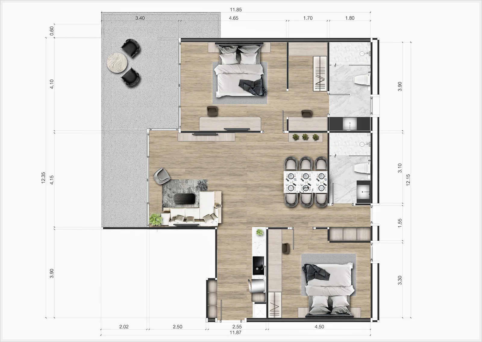 2-bedroom condo, 103 sqm