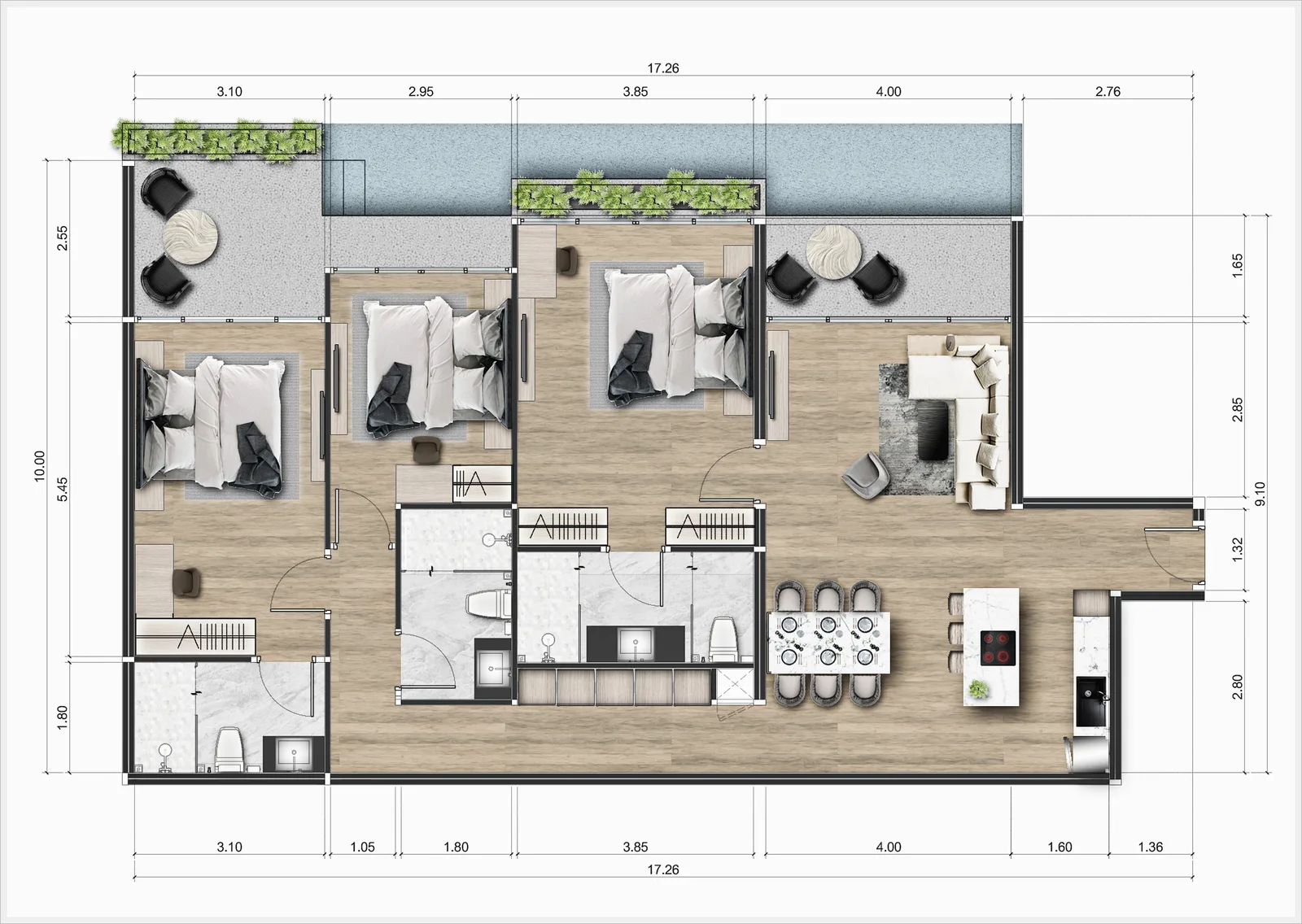 3-bedroom condo, 147 sqm