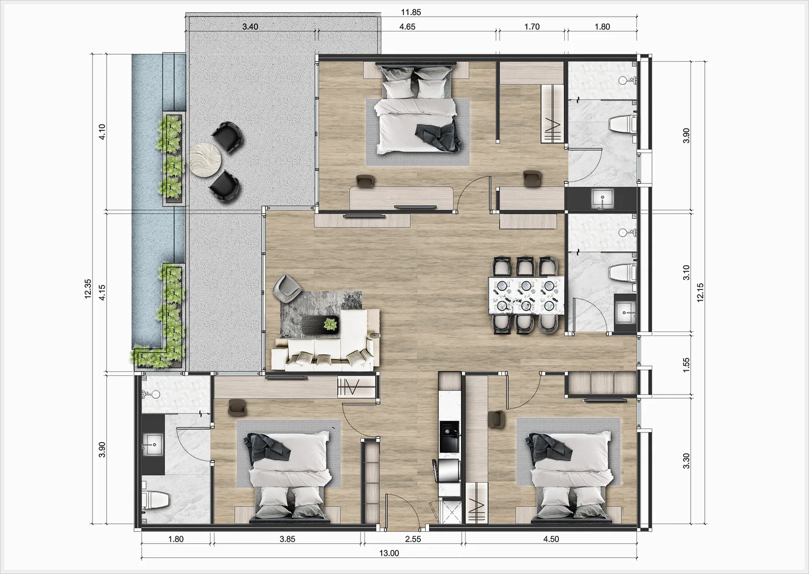 3-bedroom condo, 147 sqm