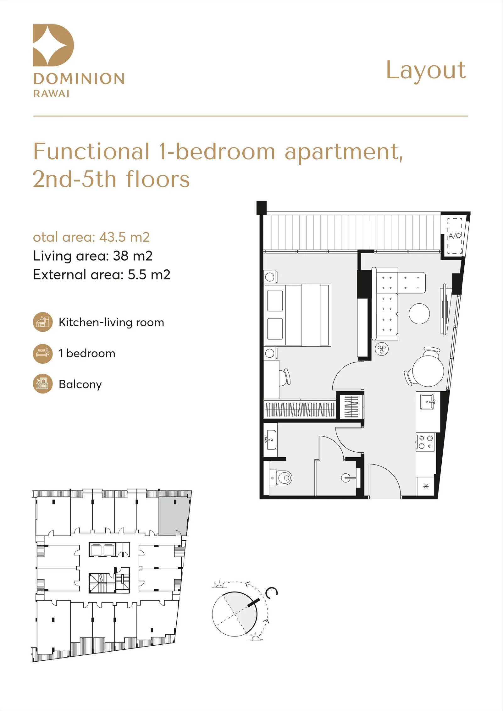1-bedroom condo, 53 sqm