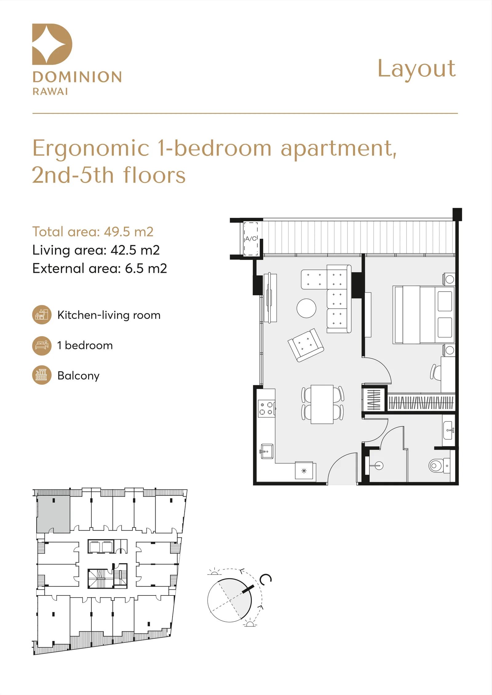 1-bedroom condo, 53 sqm