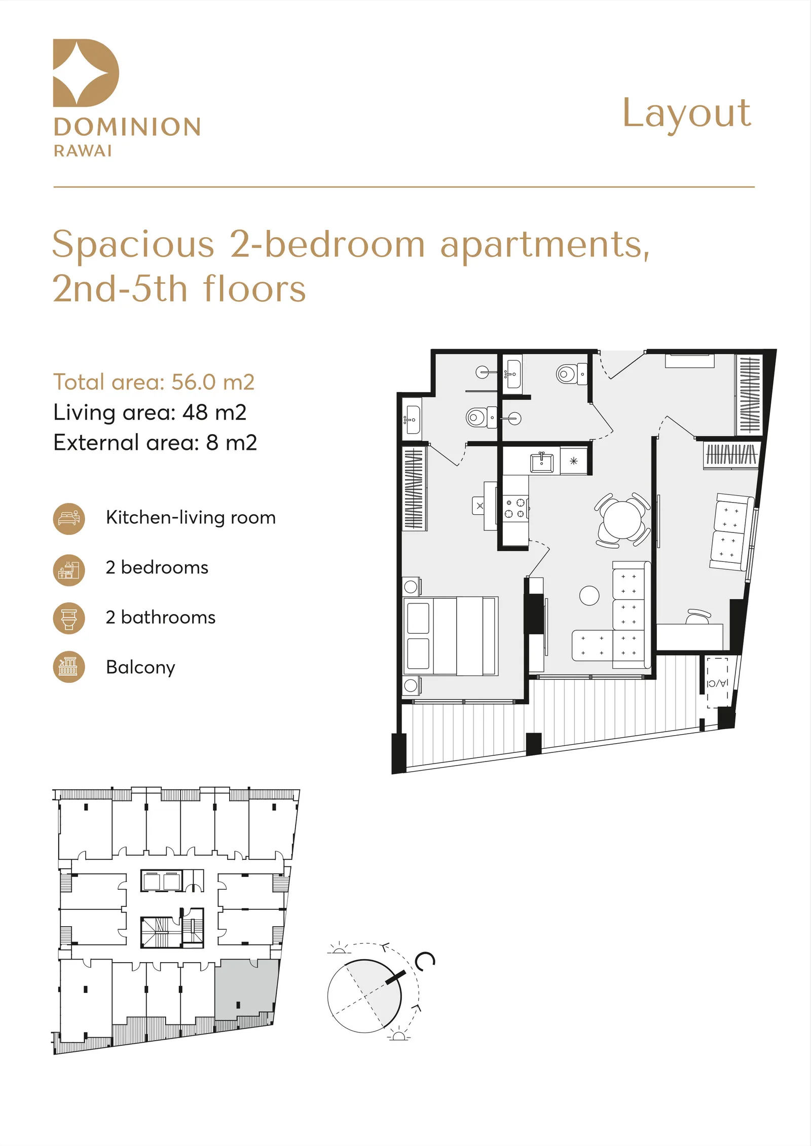 2-bedroom condo, 57 sqm
