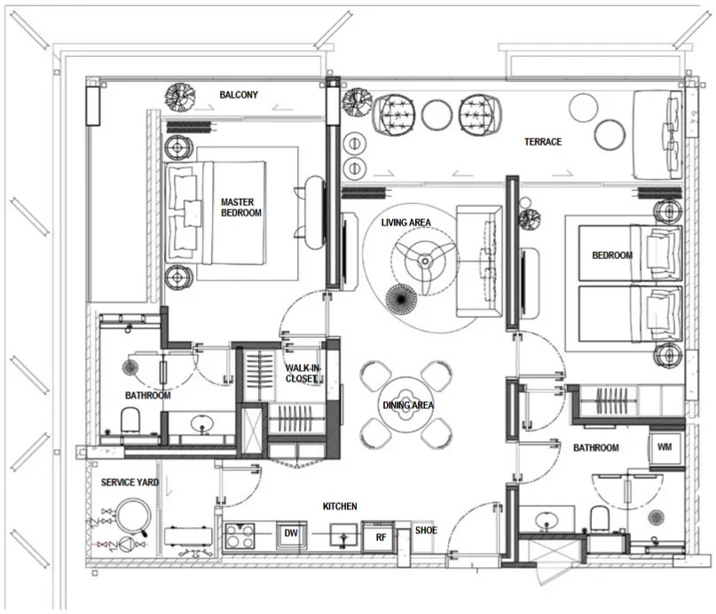 2-bedroom condo, 105 sqm