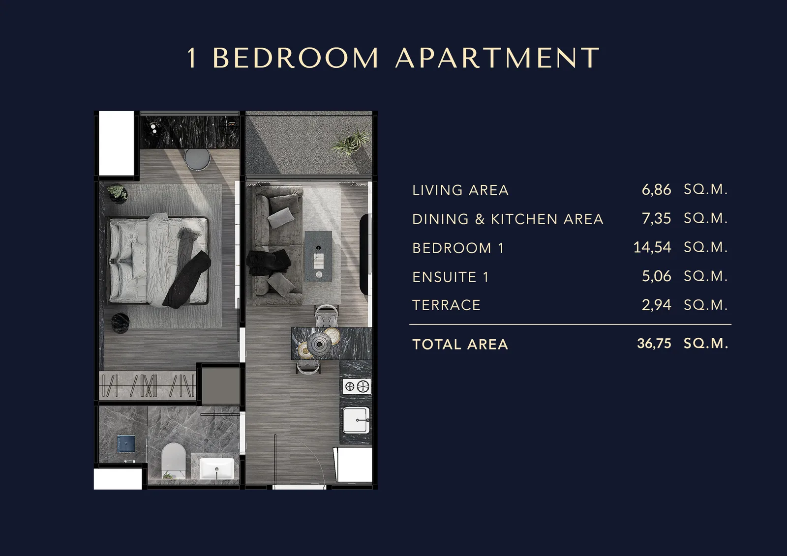 1-bedroom condo, 37 sqm