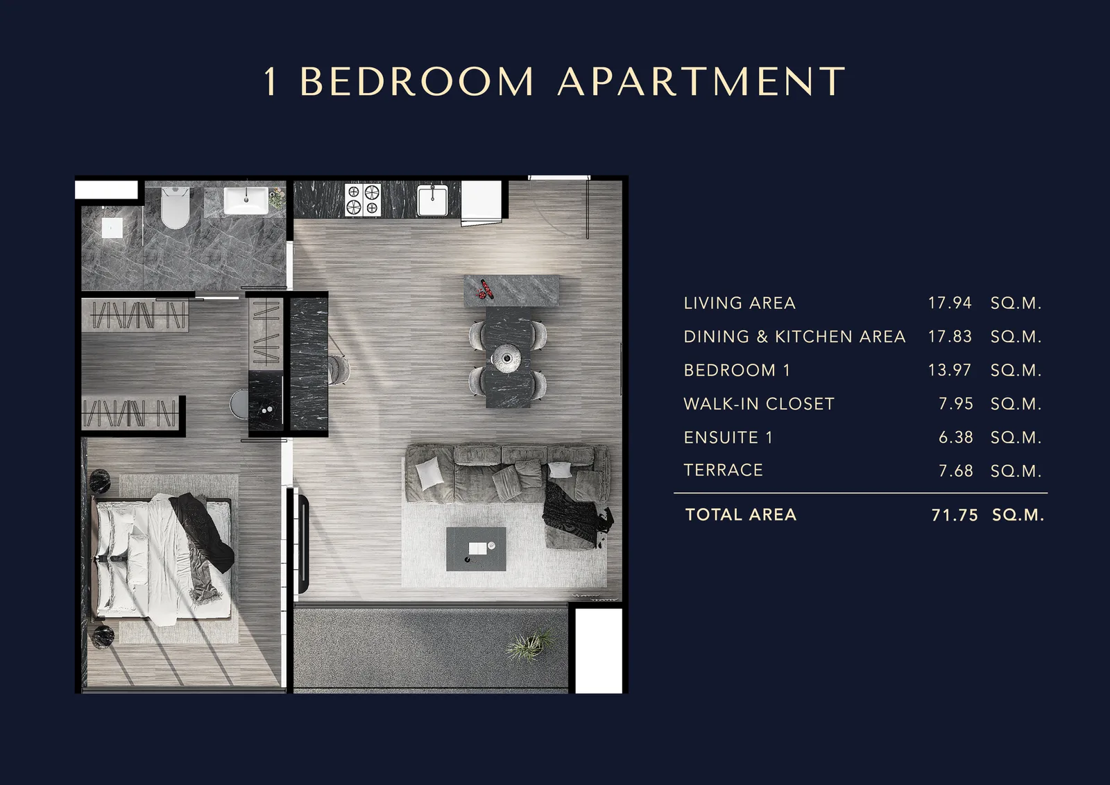 1-bedroom condo, 37 sqm