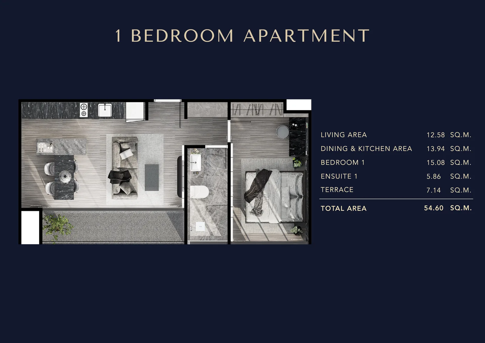 1-bedroom condo, 37 sqm
