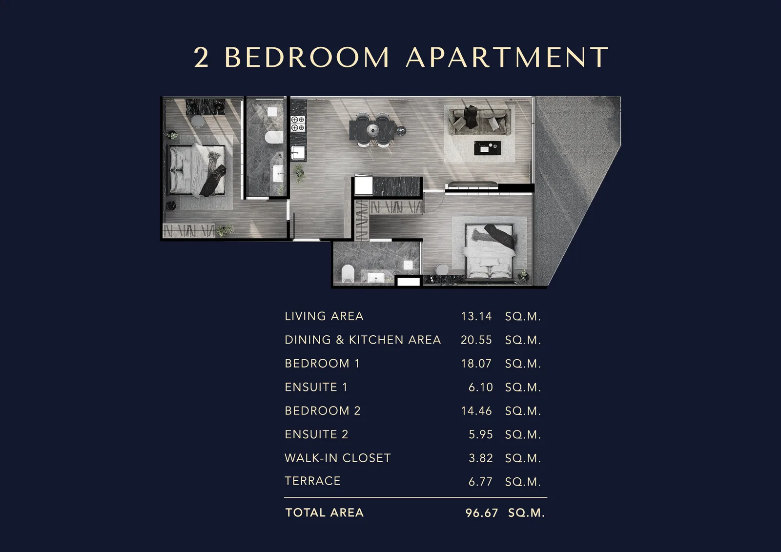 2-bedroom condo, 64 sqm