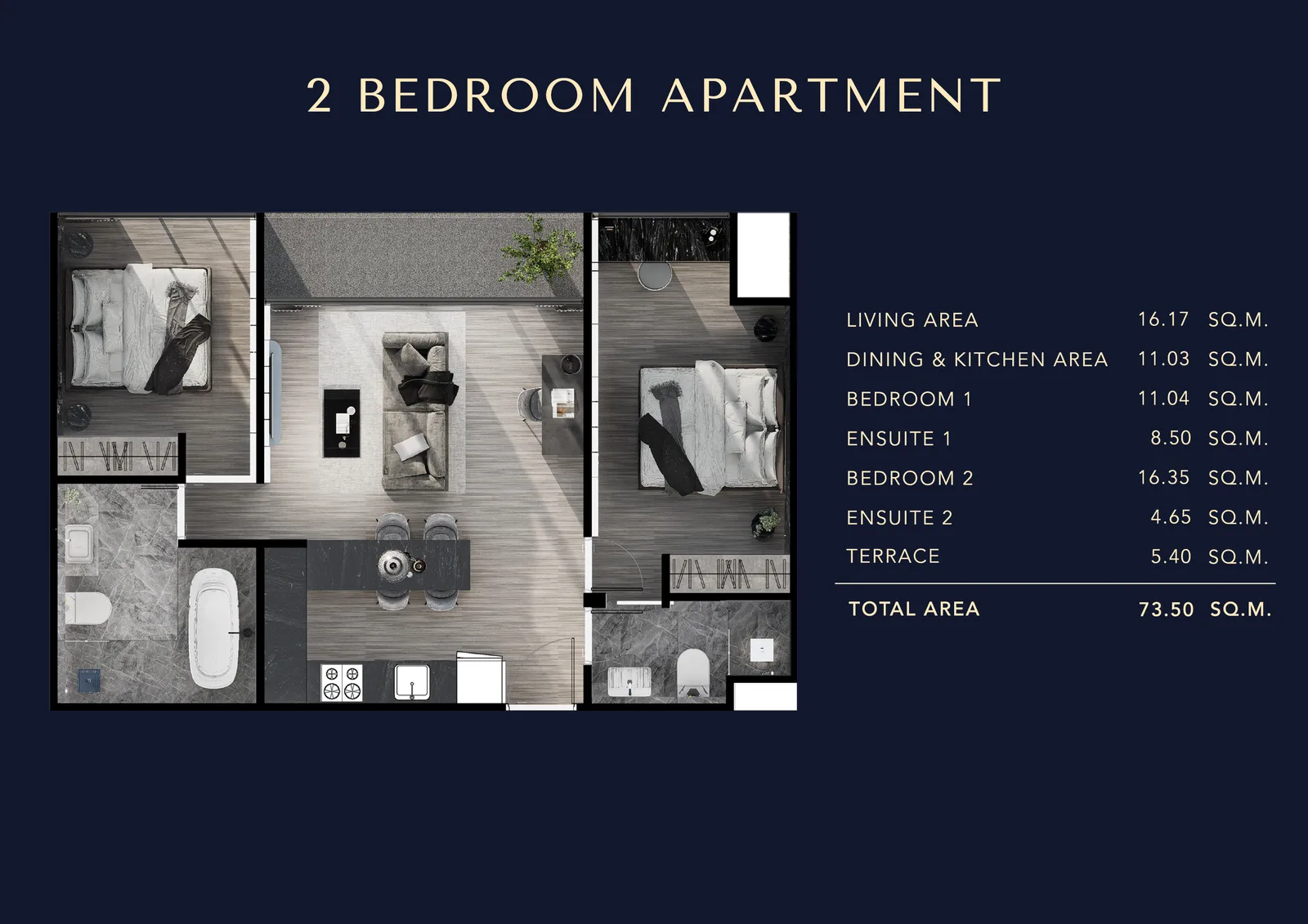 2-bedroom condo, 64 sqm