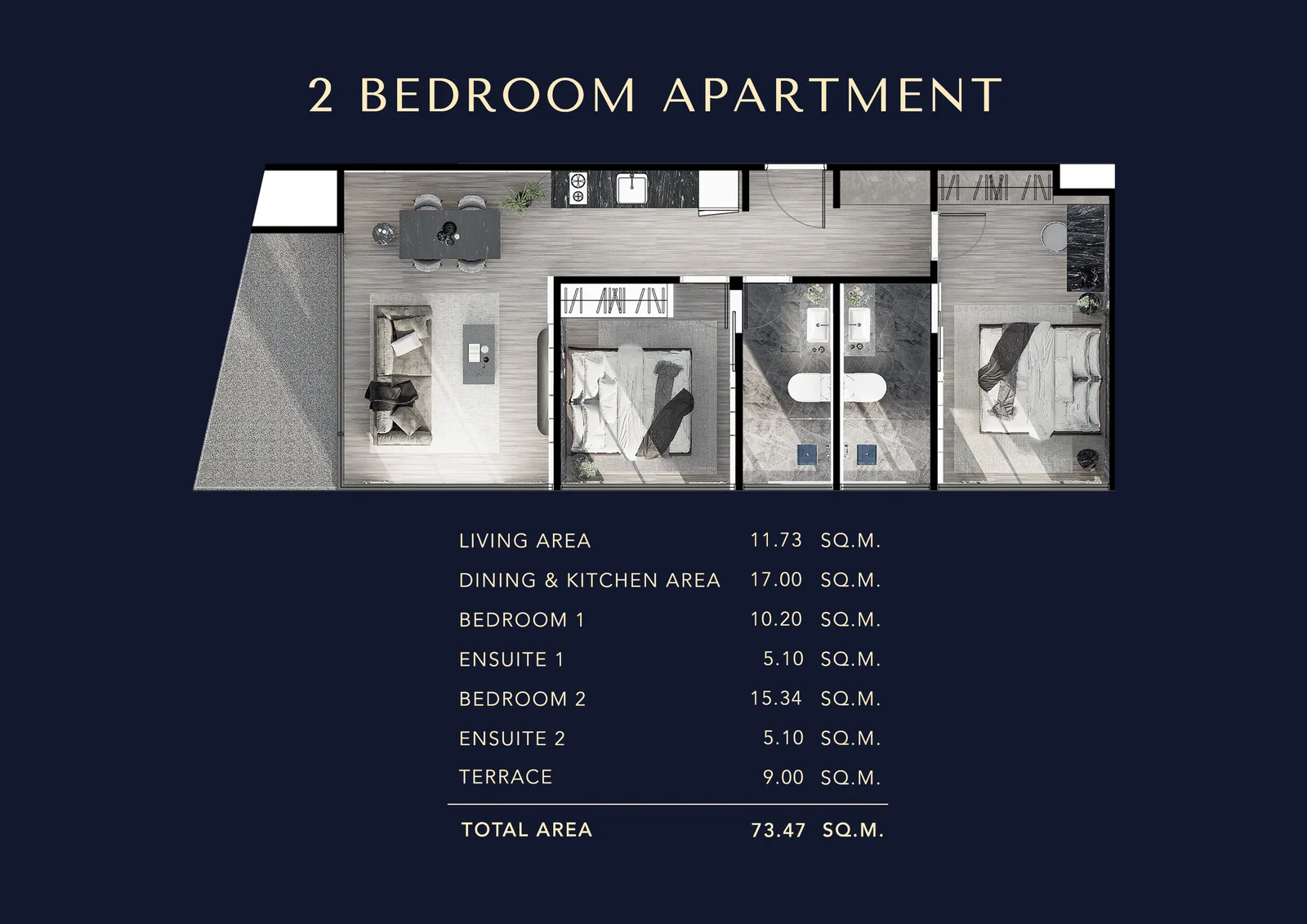 2-bedroom condo, 64 sqm