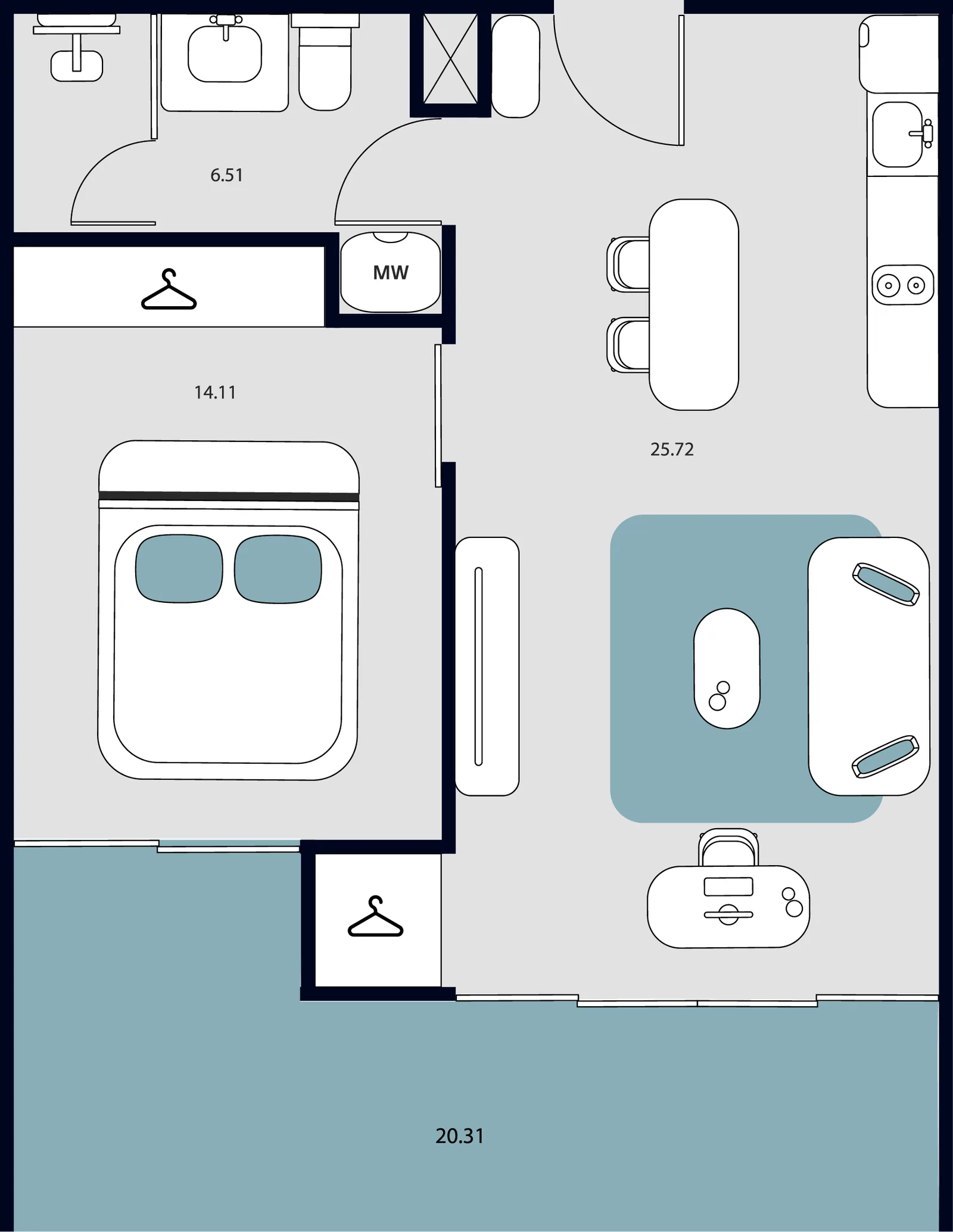 1-bedroom condo, 52 sqm