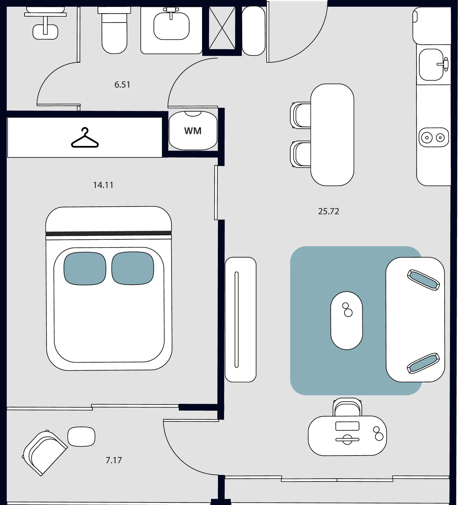1-bedroom condo, 52 sqm