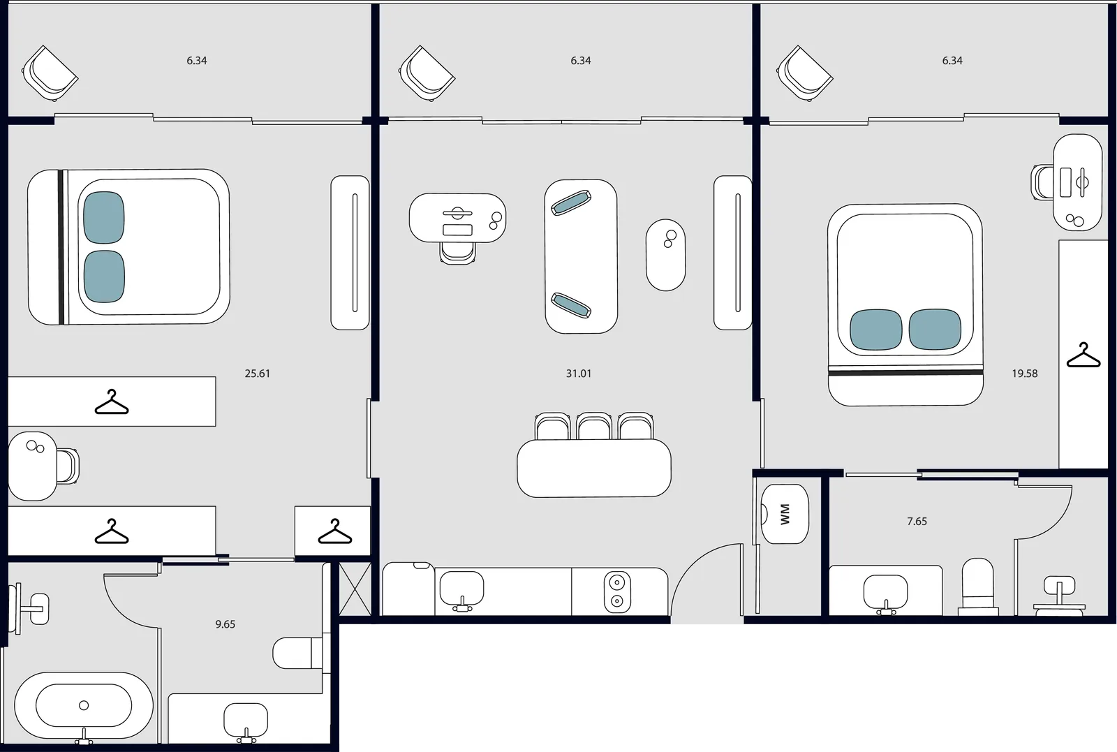 2-bedroom condo, 81 sqm