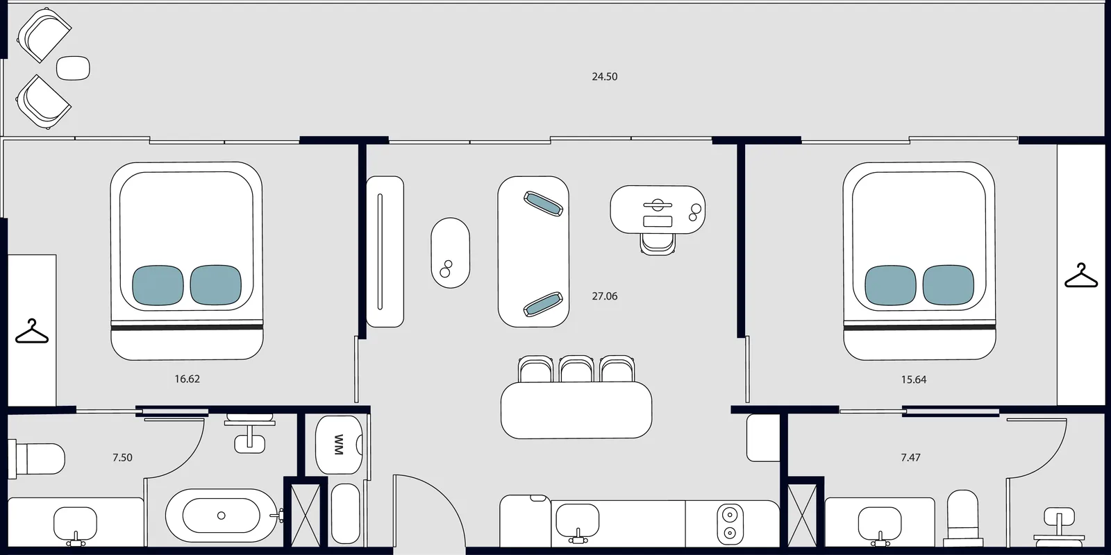 2-bedroom condo, 81 sqm