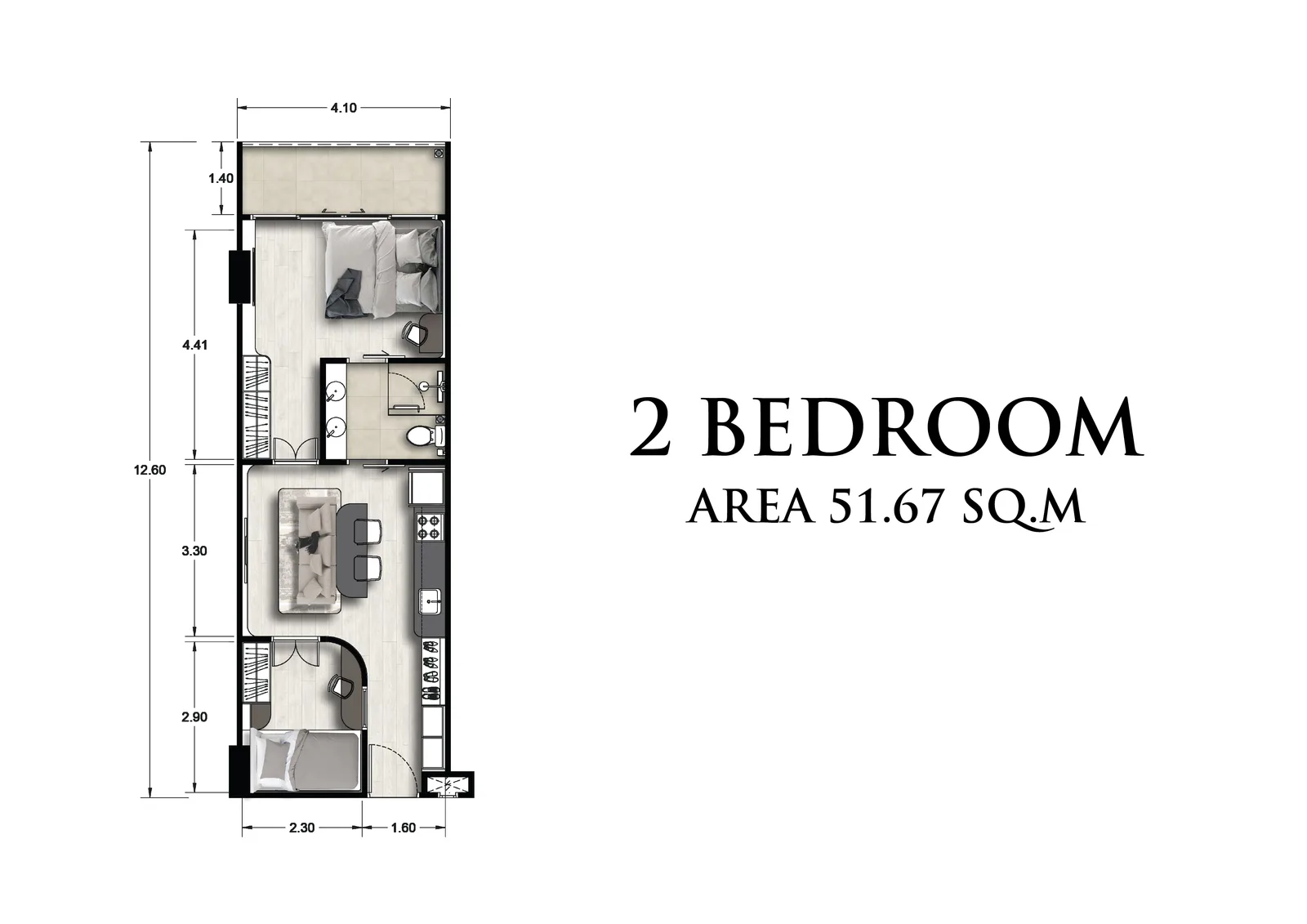 3-bedroom condo, 88 sqm