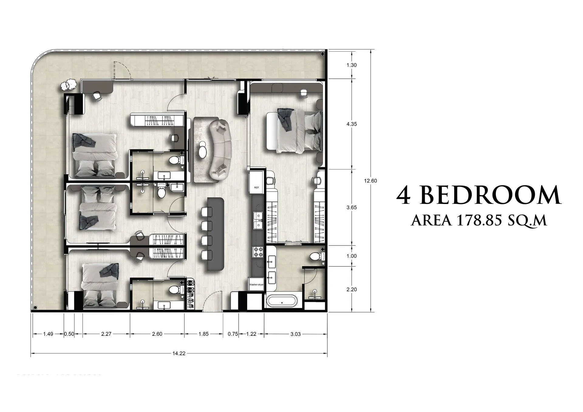 4-bedroom condo, 179 sqm