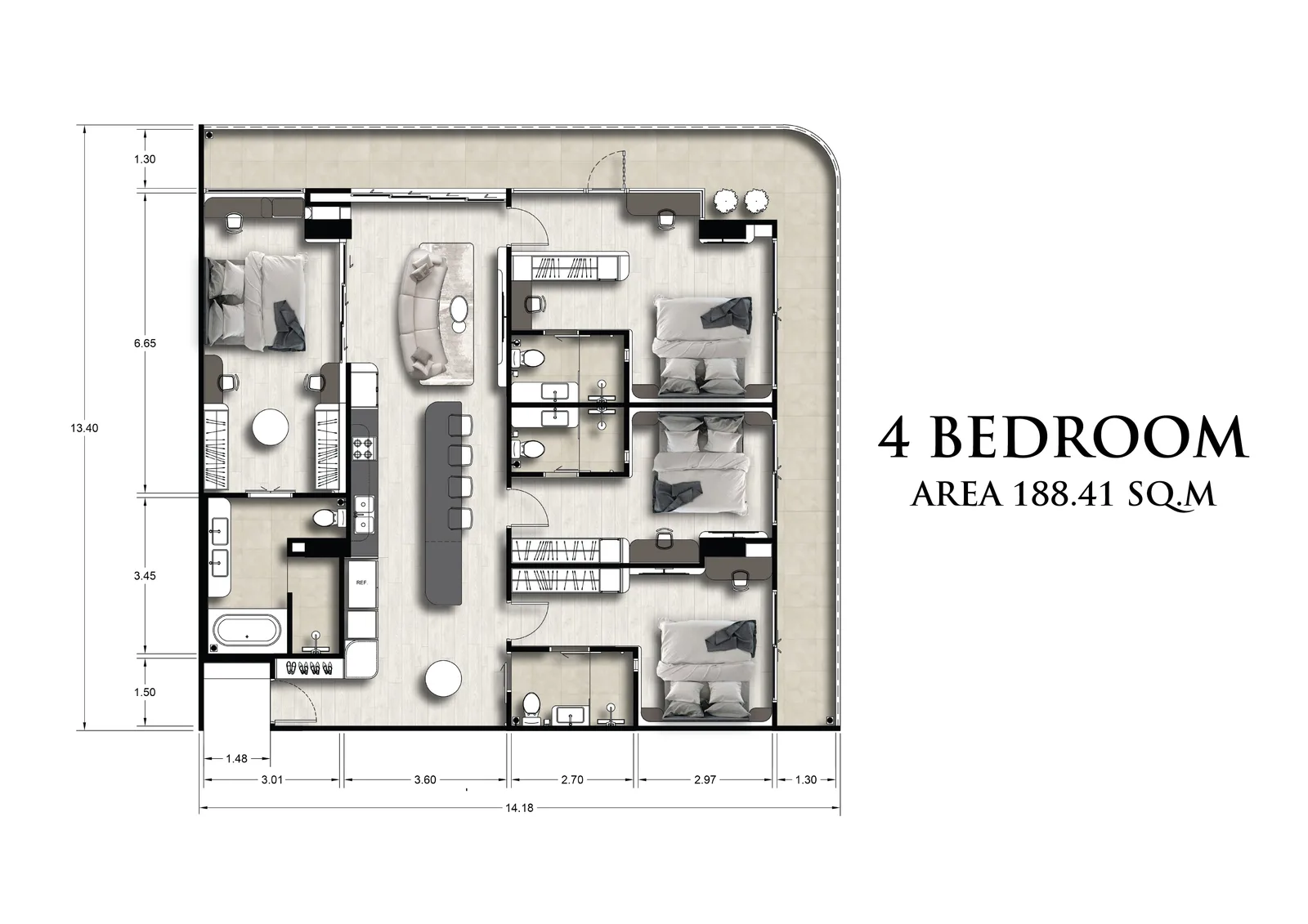 4-bedroom condo, 179 sqm