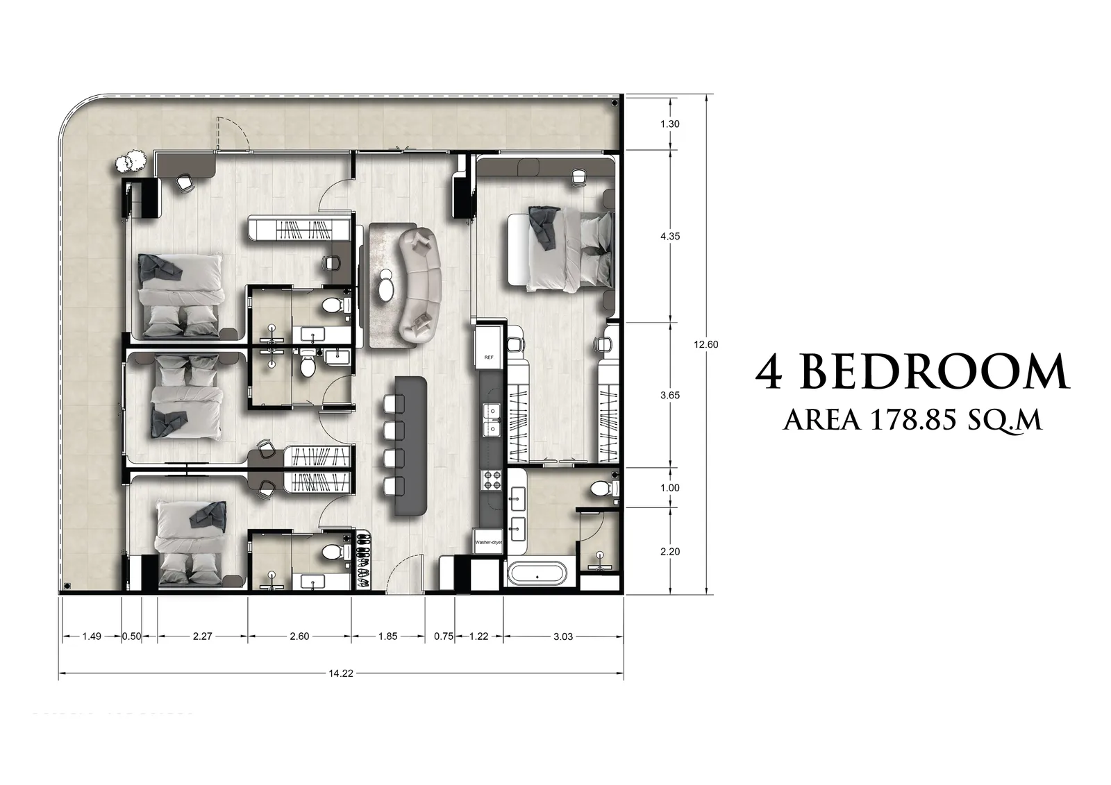 4-bedroom condo, 179 sqm