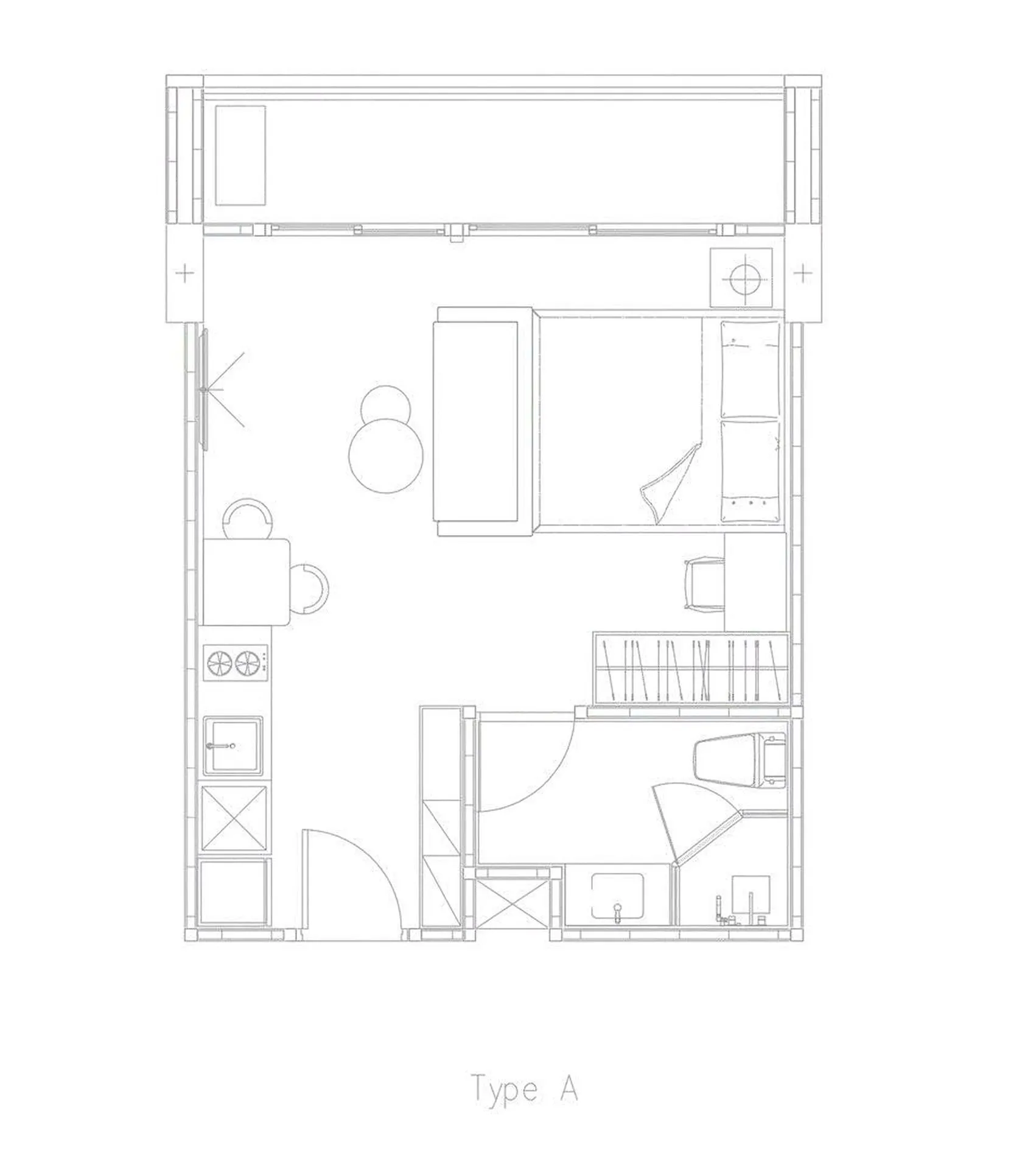 1-bedroom condo, 34 sqm