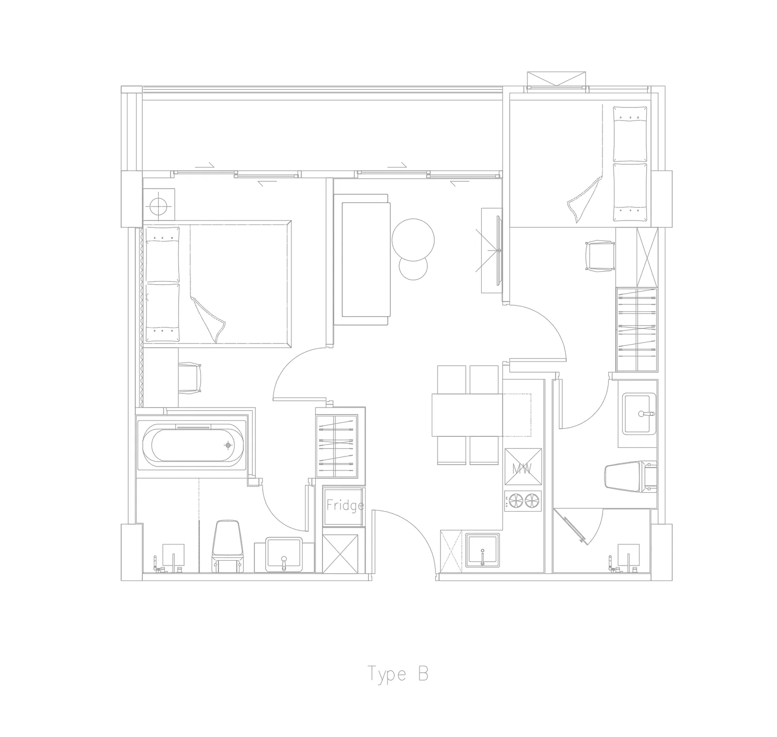 2-bedroom condo, 52 sqm