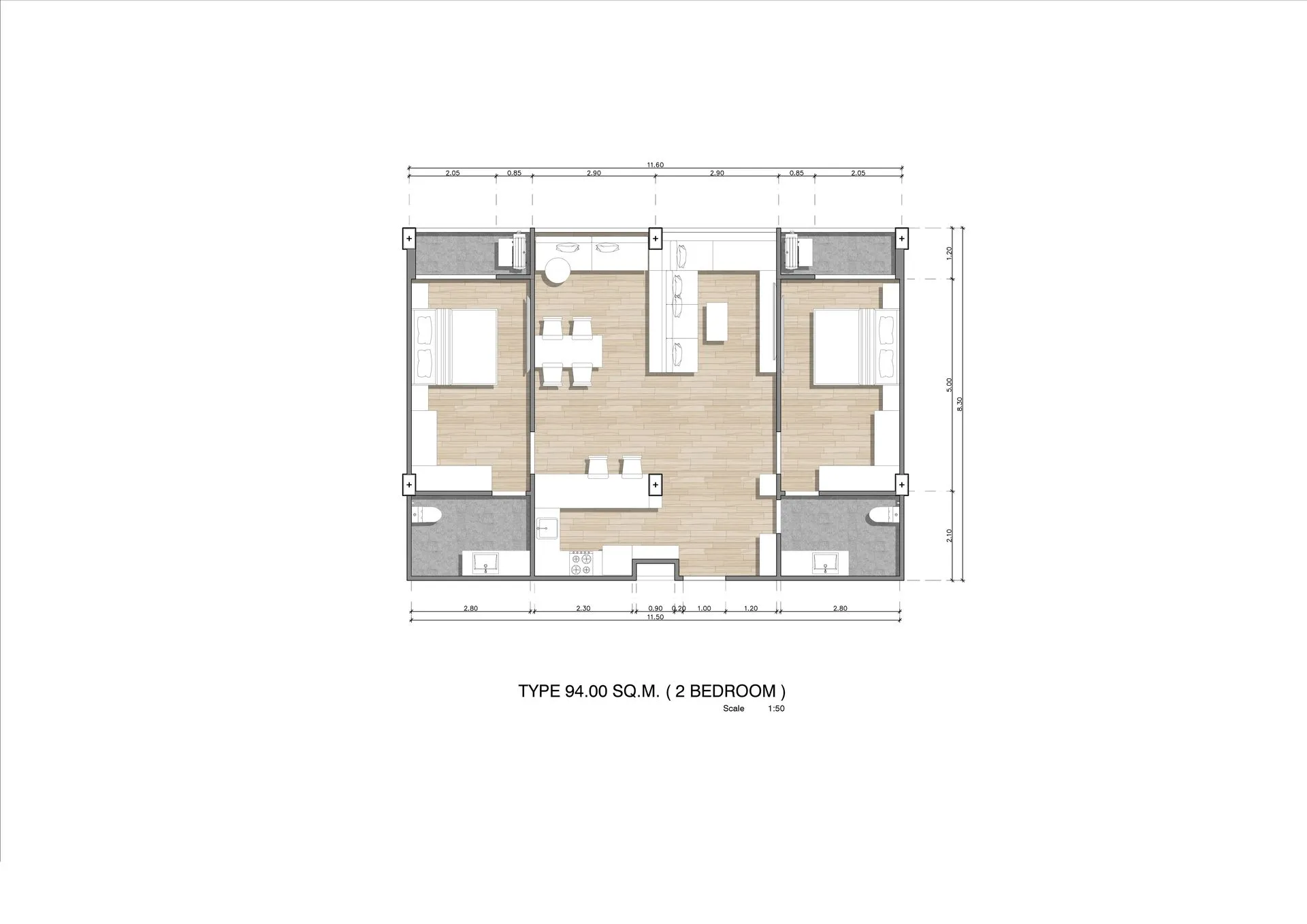 1-bedroom condo, 47 sqm