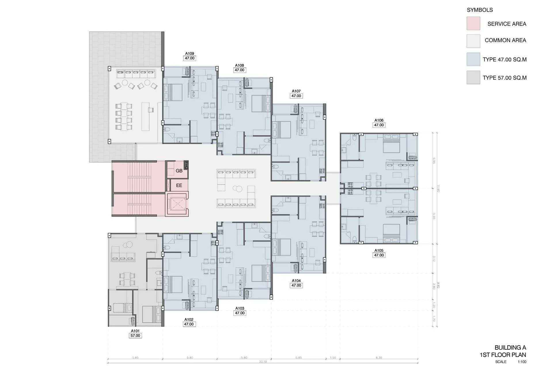 1-bedroom condo, 47 sqm