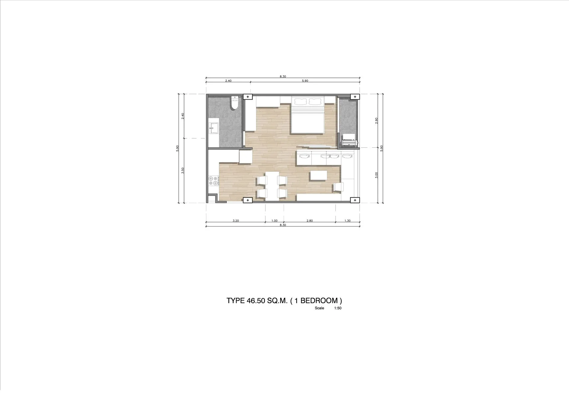 1-bedroom condo, 47 sqm