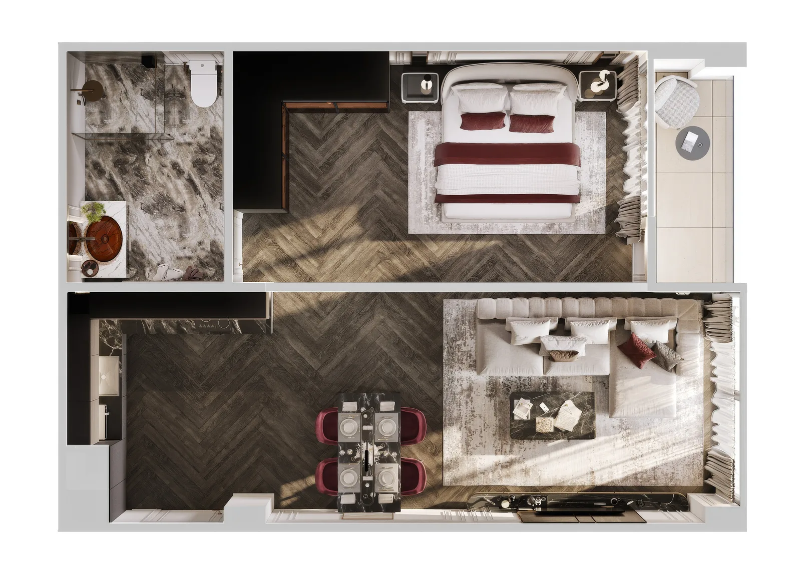 1-bedroom condo, 47 sqm