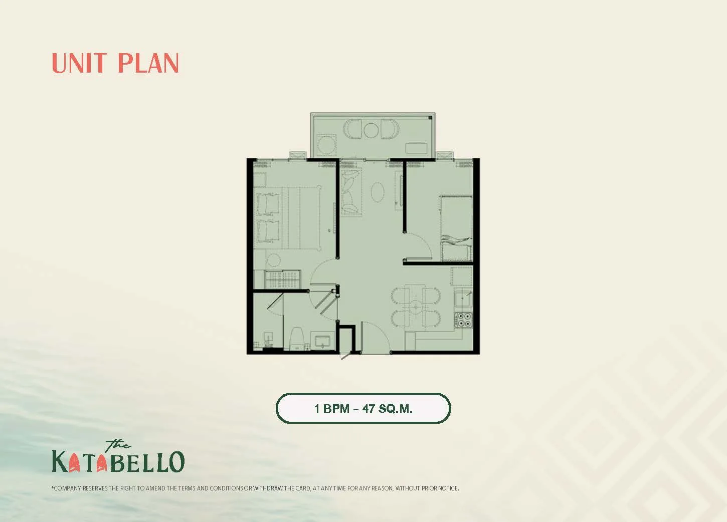 1-bedroom condo, 28 sqm