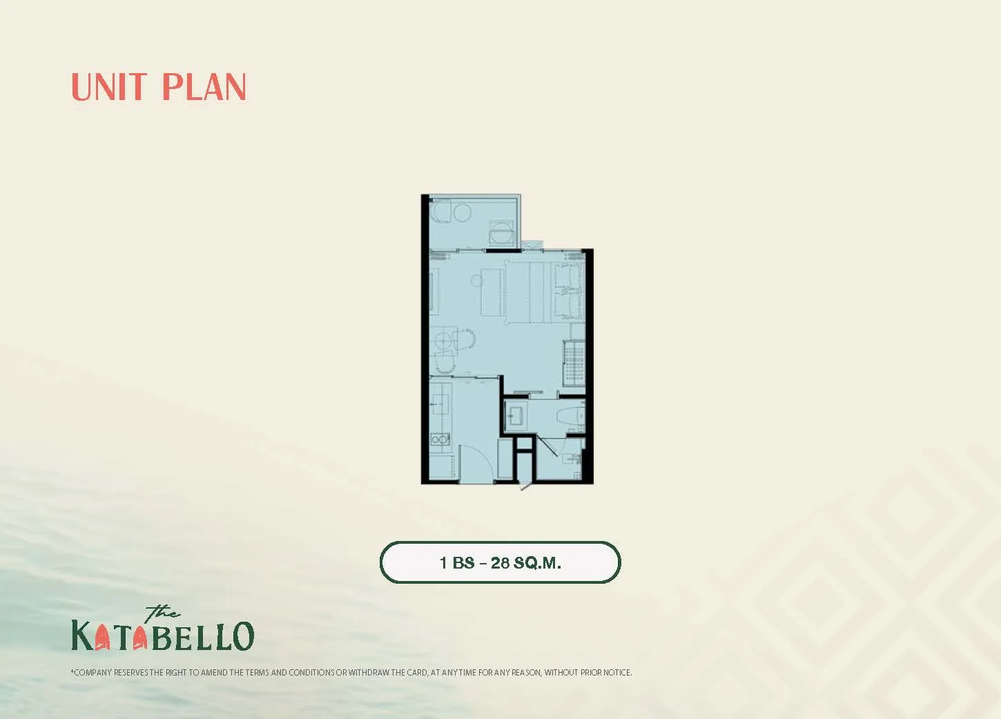 1-bedroom condo, 28 sqm