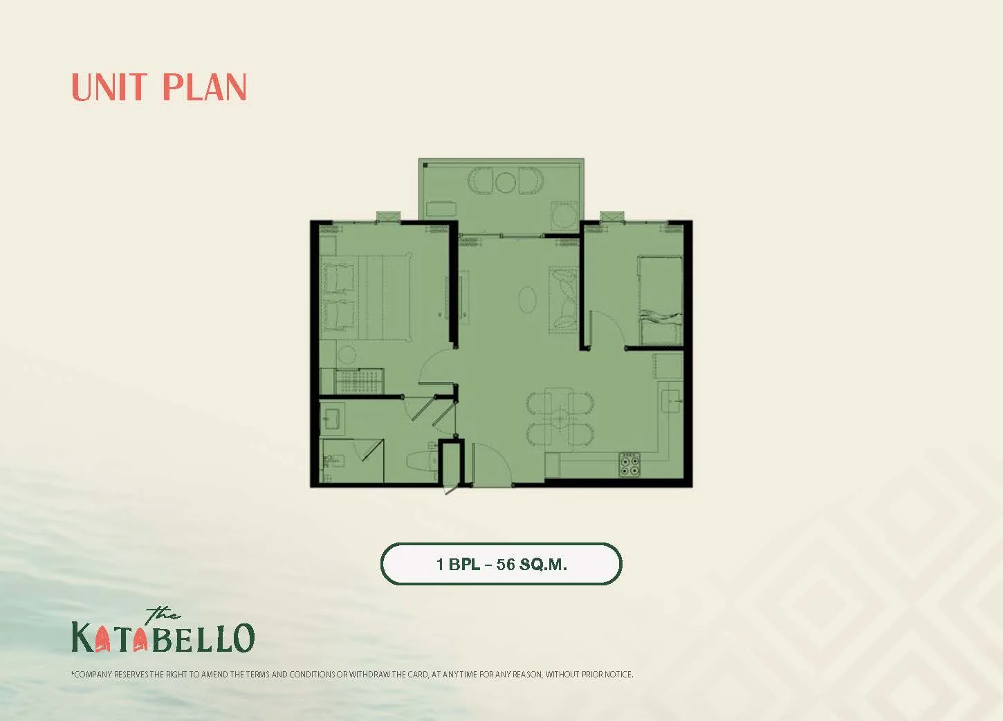 1-bedroom condo, 28 sqm