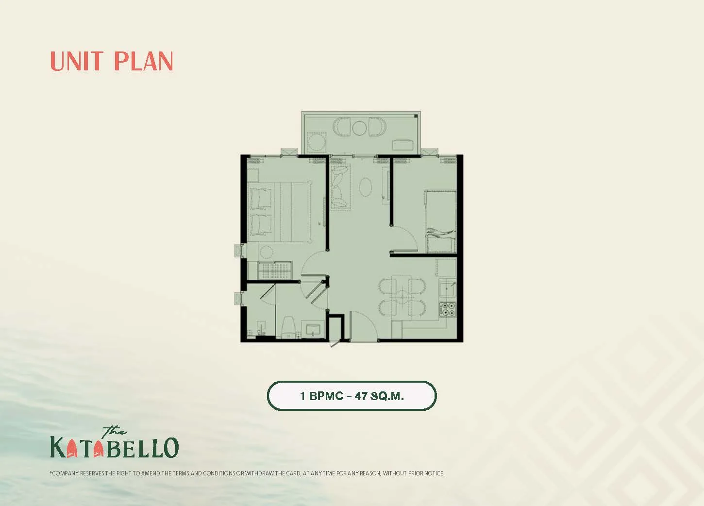 1-bedroom condo, 28 sqm