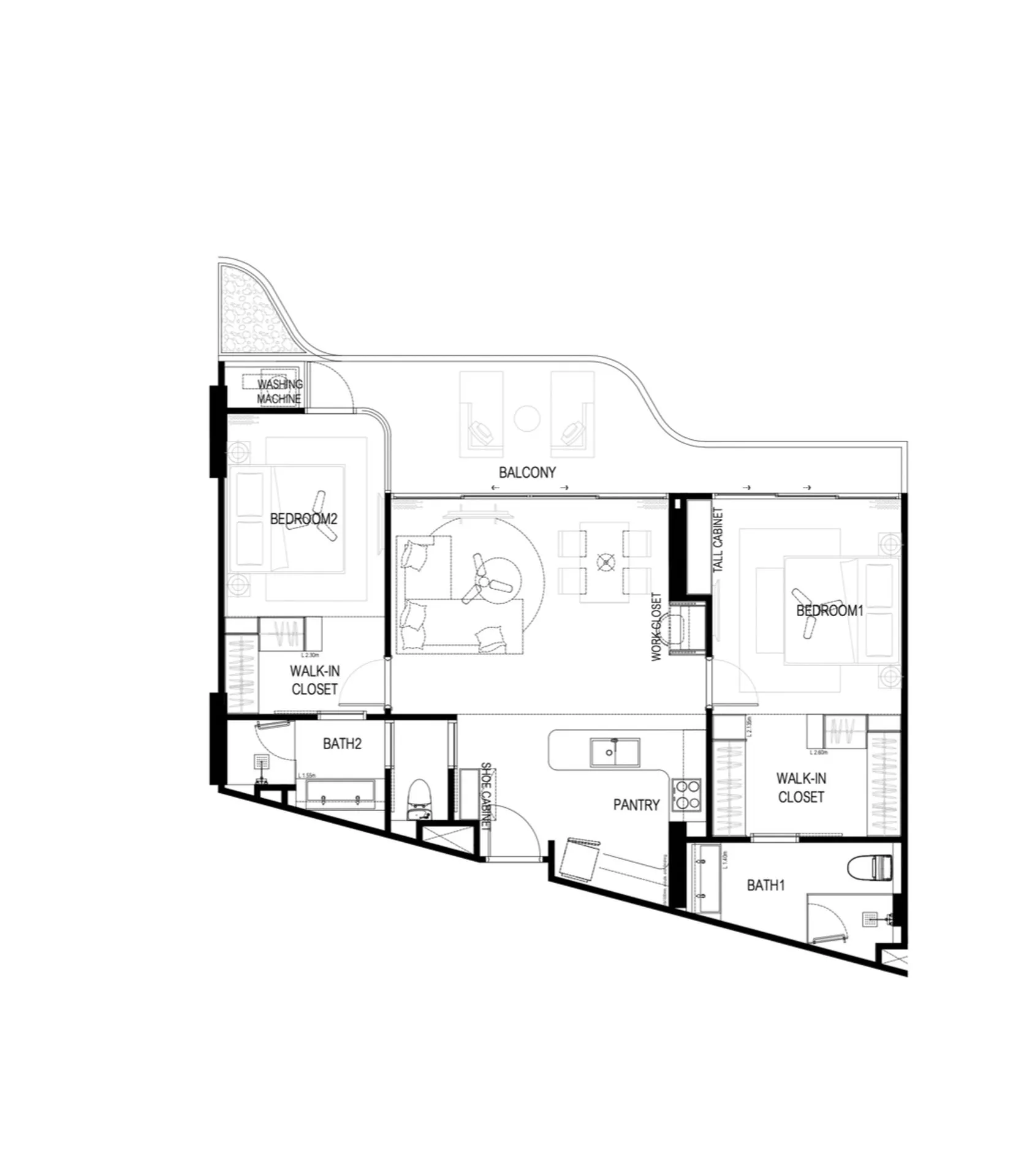 1-bedroom condo, 67 sqm