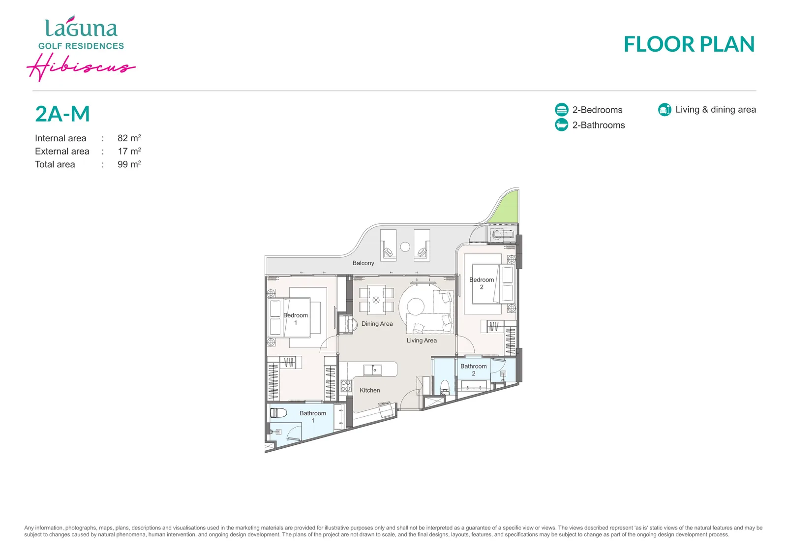 2-bedroom condo, 99 sqm