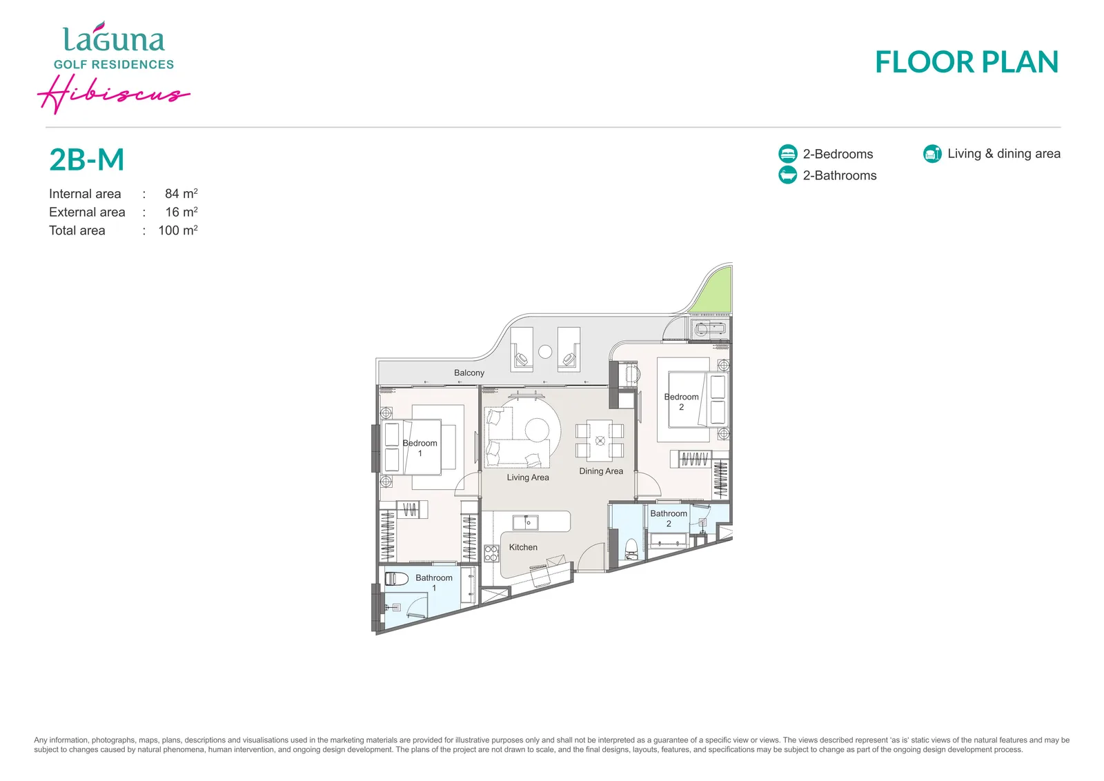 2-bedroom condo, 99 sqm