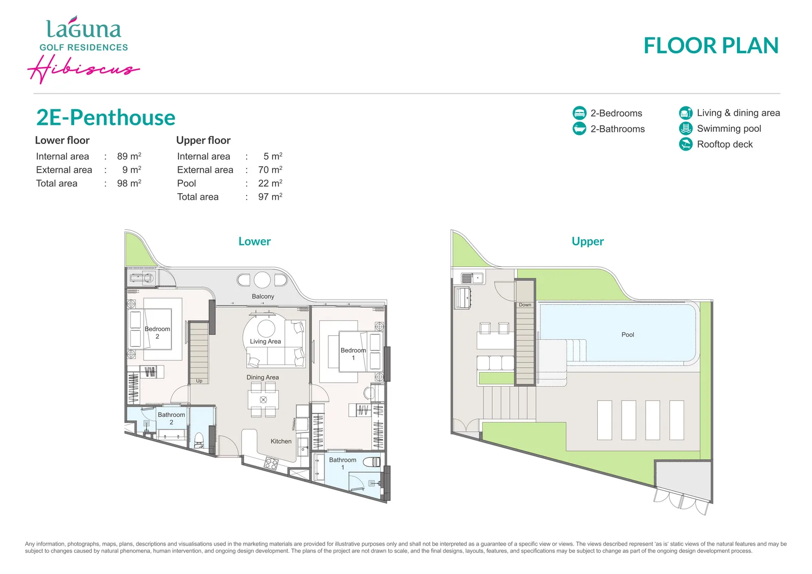 2-bedroom condo, 99 sqm