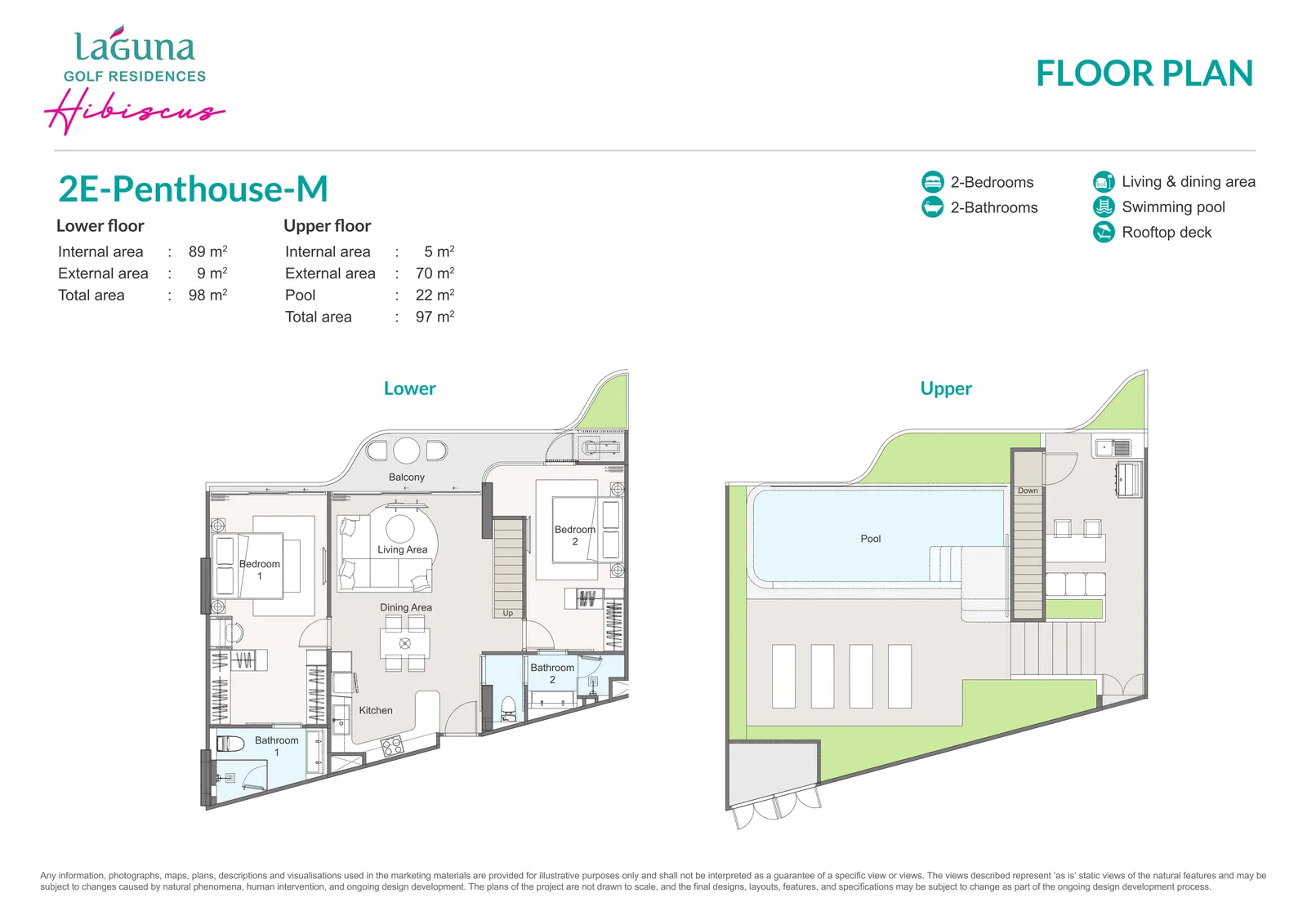 2-bedroom condo, 99 sqm