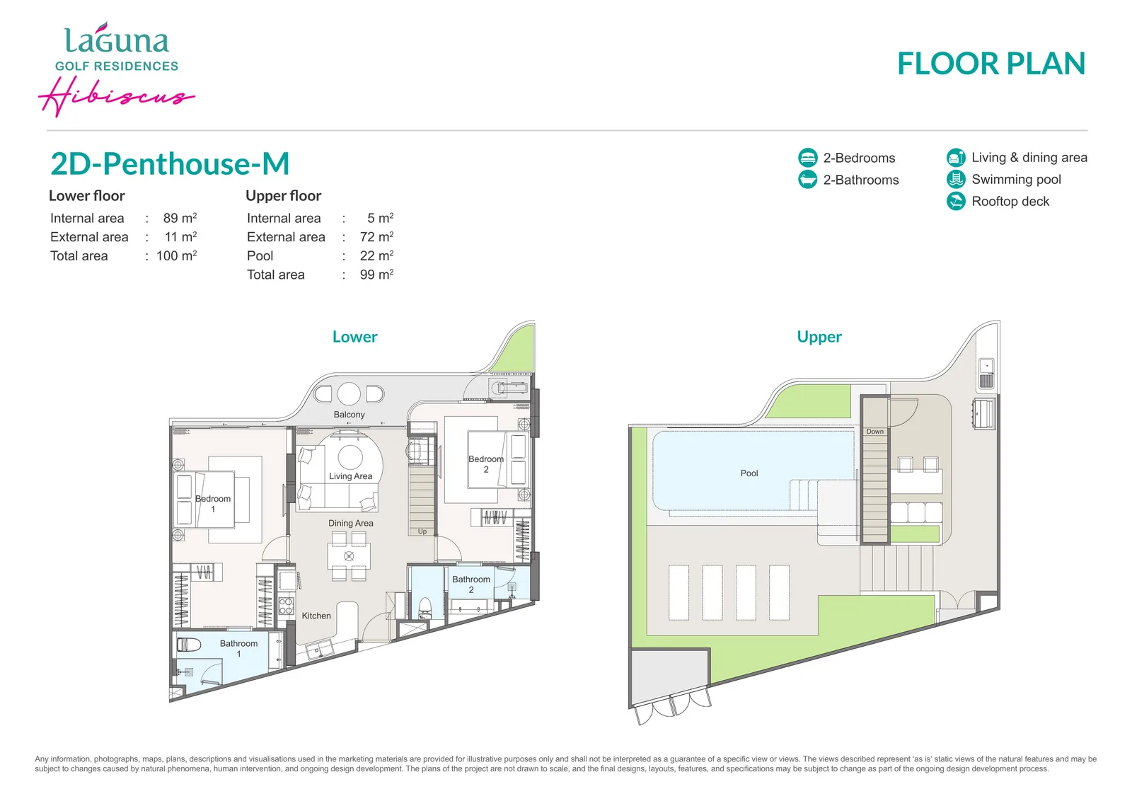 2-bedroom condo, 99 sqm