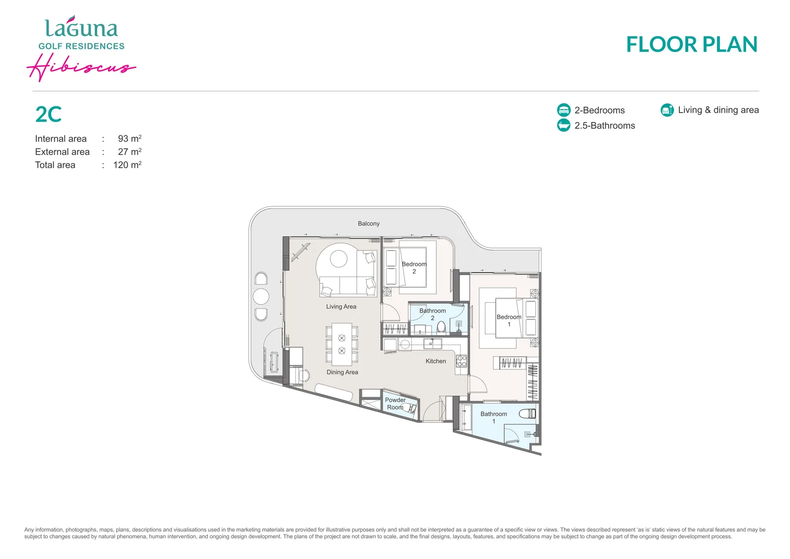 2-bedroom condo, 99 sqm