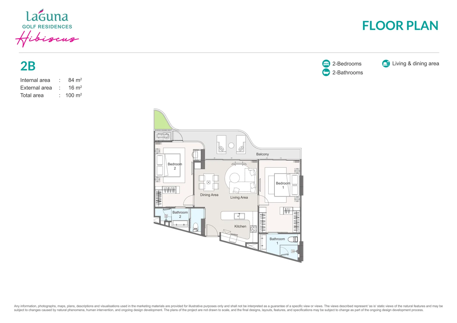 2-bedroom condo, 99 sqm