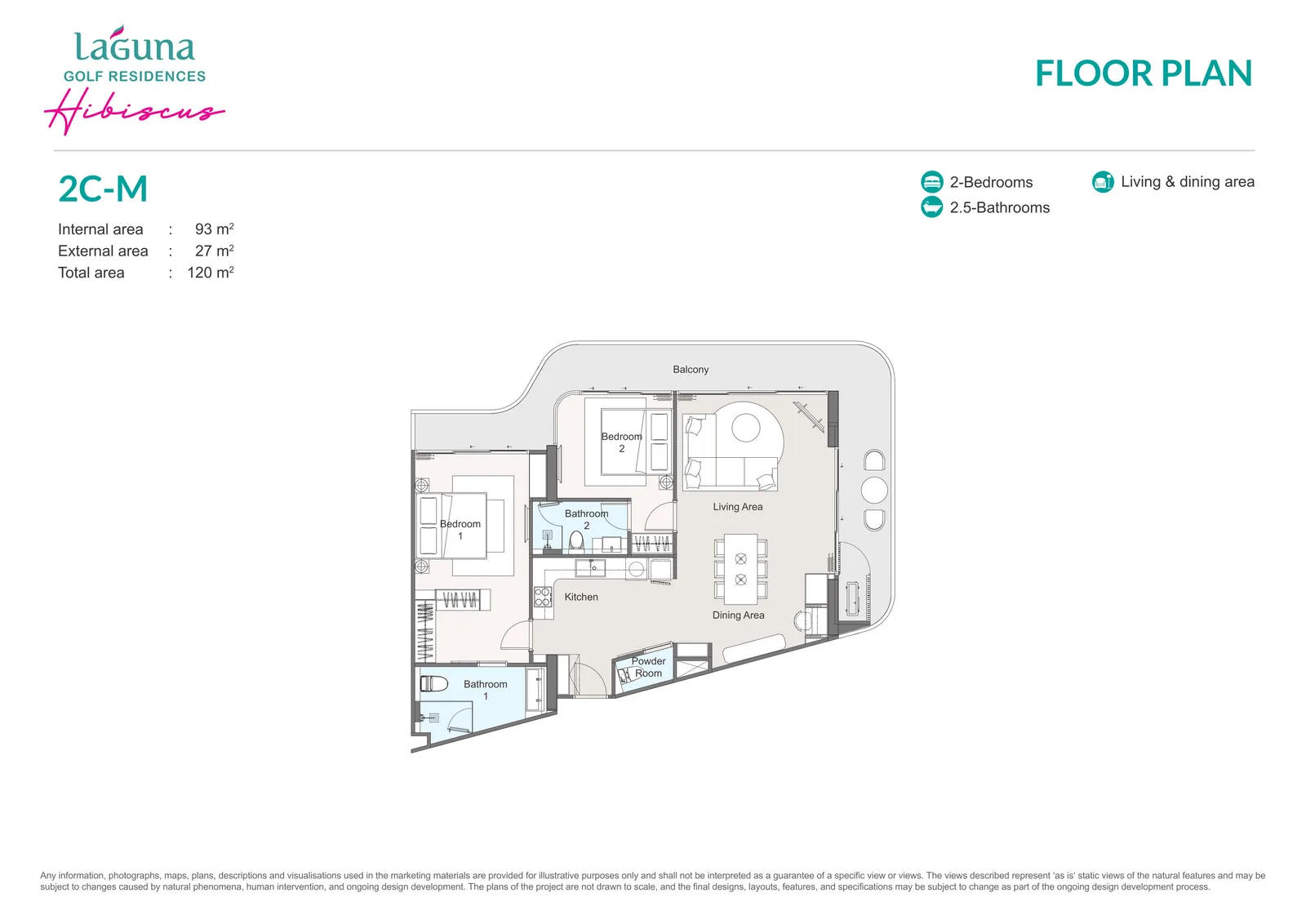 2-bedroom condo, 99 sqm