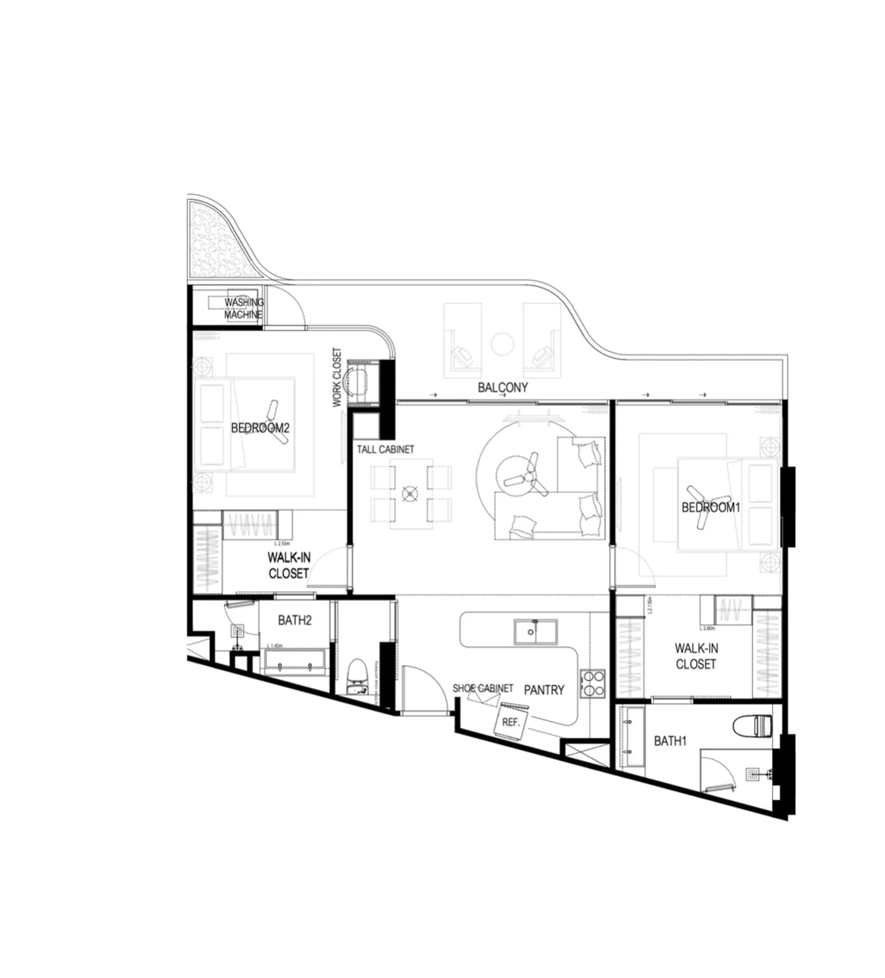 2-bedroom condo, 99 sqm