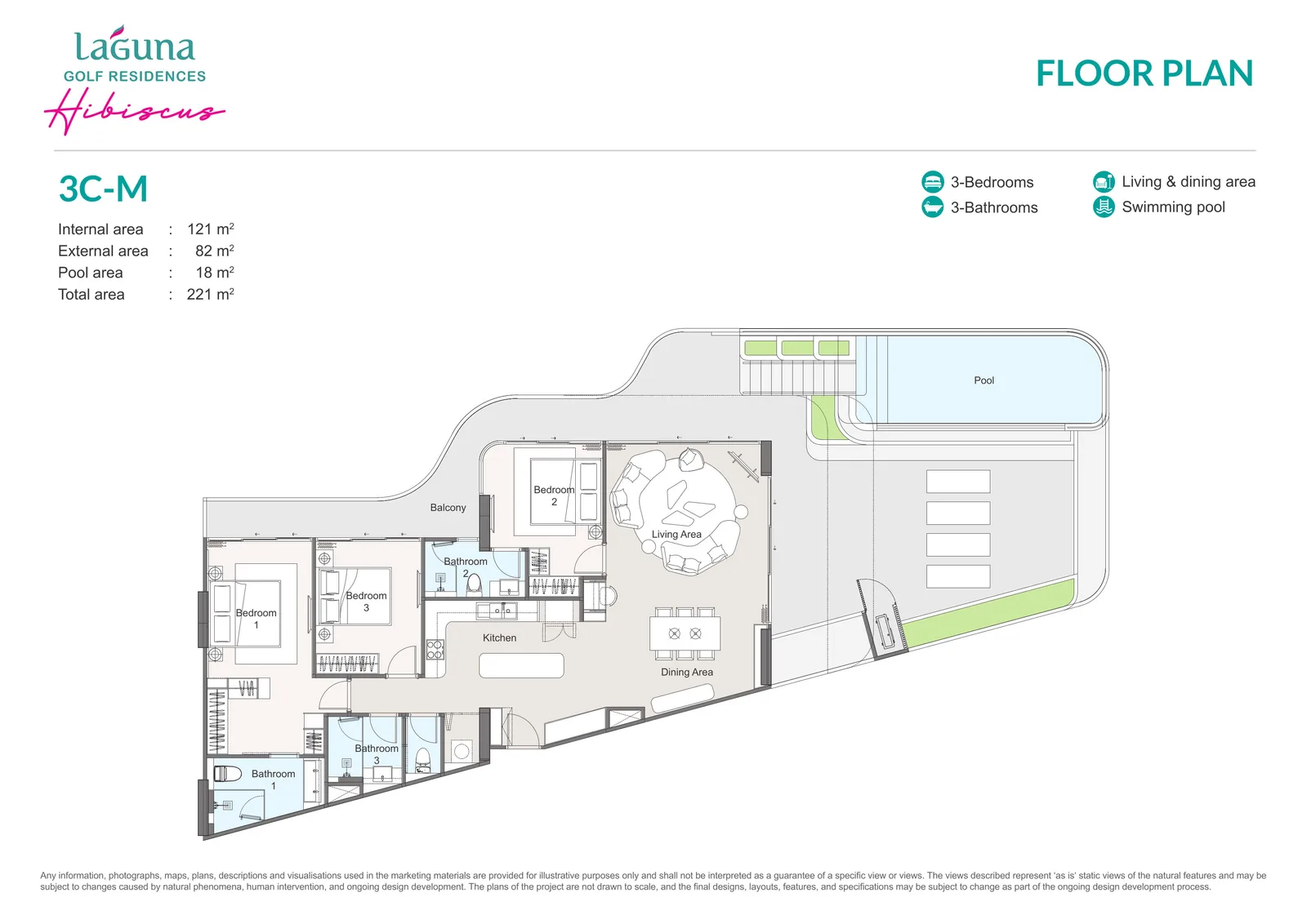 3-bedroom condo, 221 sqm