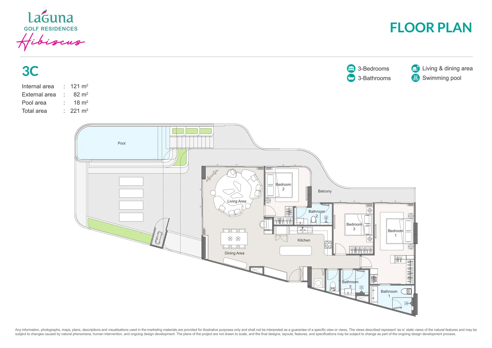 3-bedroom condo, 221 sqm